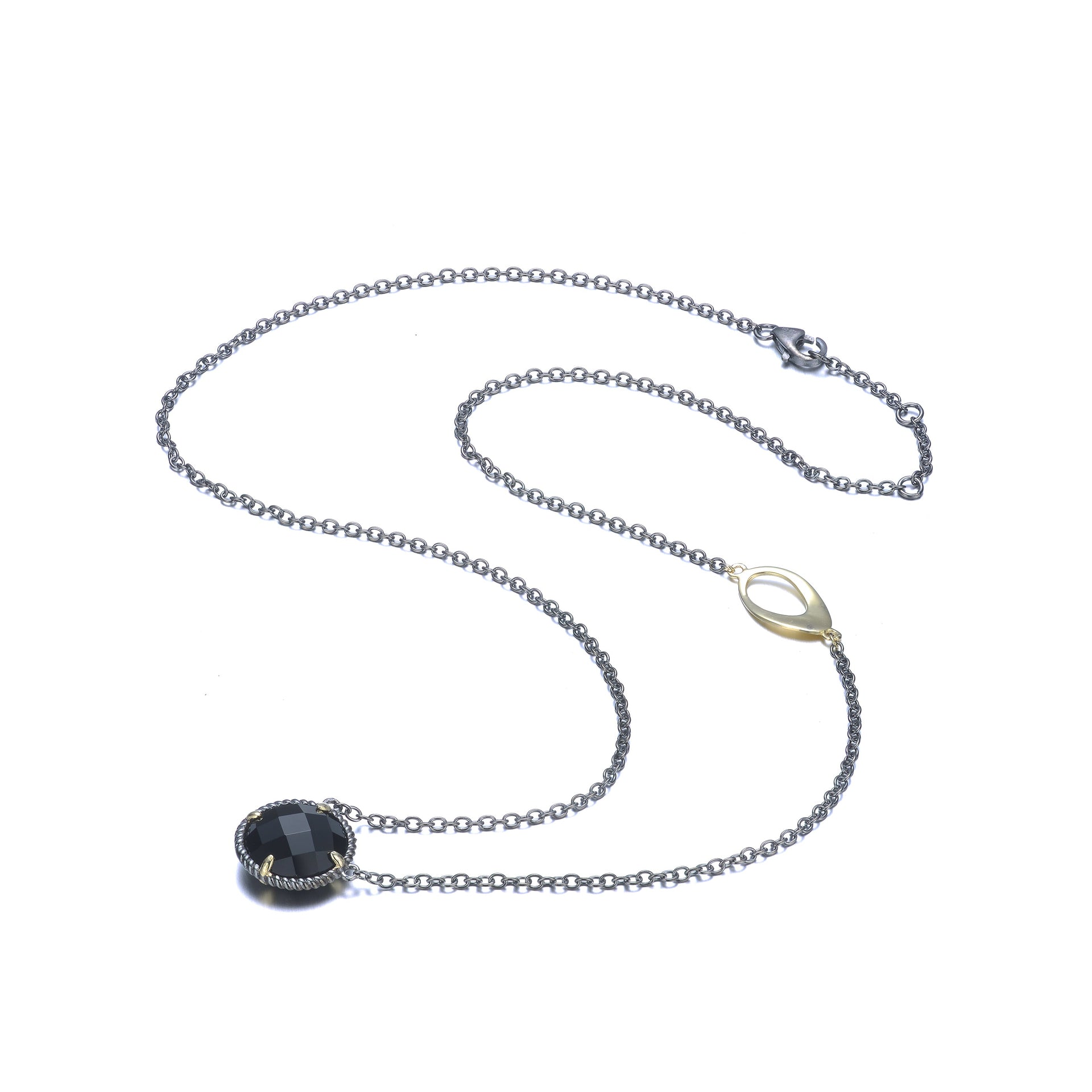 Sterling Silver Black Plated Black Cubic Zirconia Charm Necklace