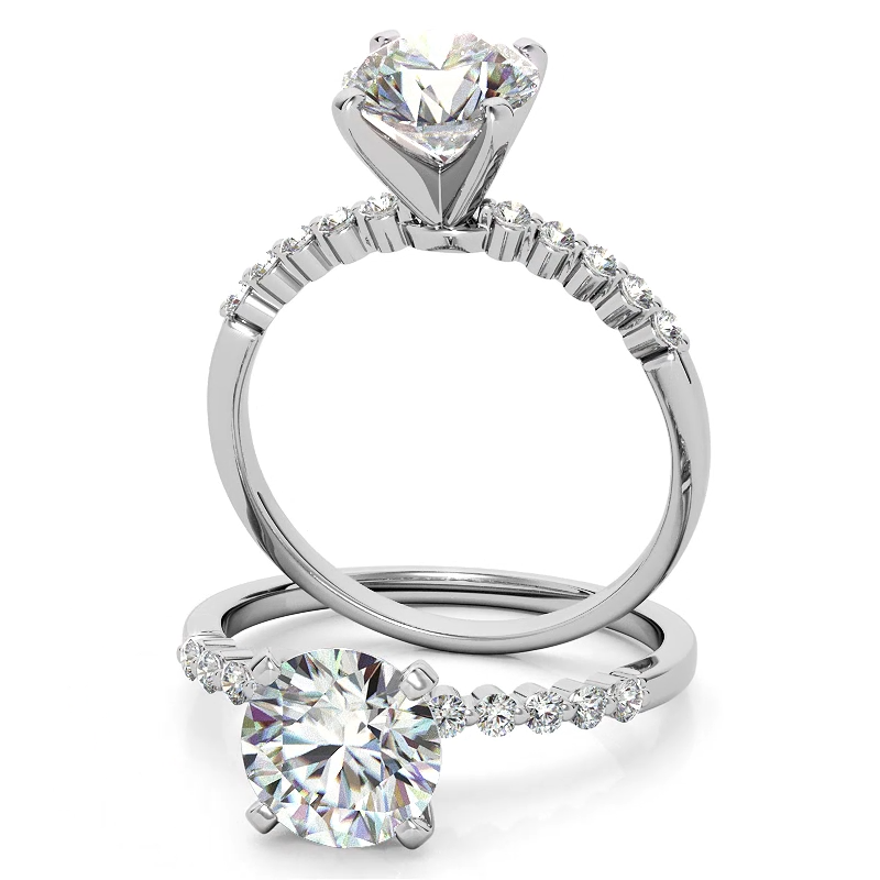 10K White Gold Round Cut Moissanite Engagement Ring