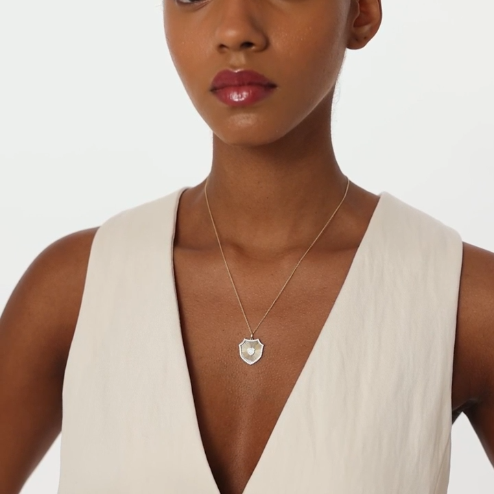 14K Gold Lab Created Diamond Shield Medallion Pendant