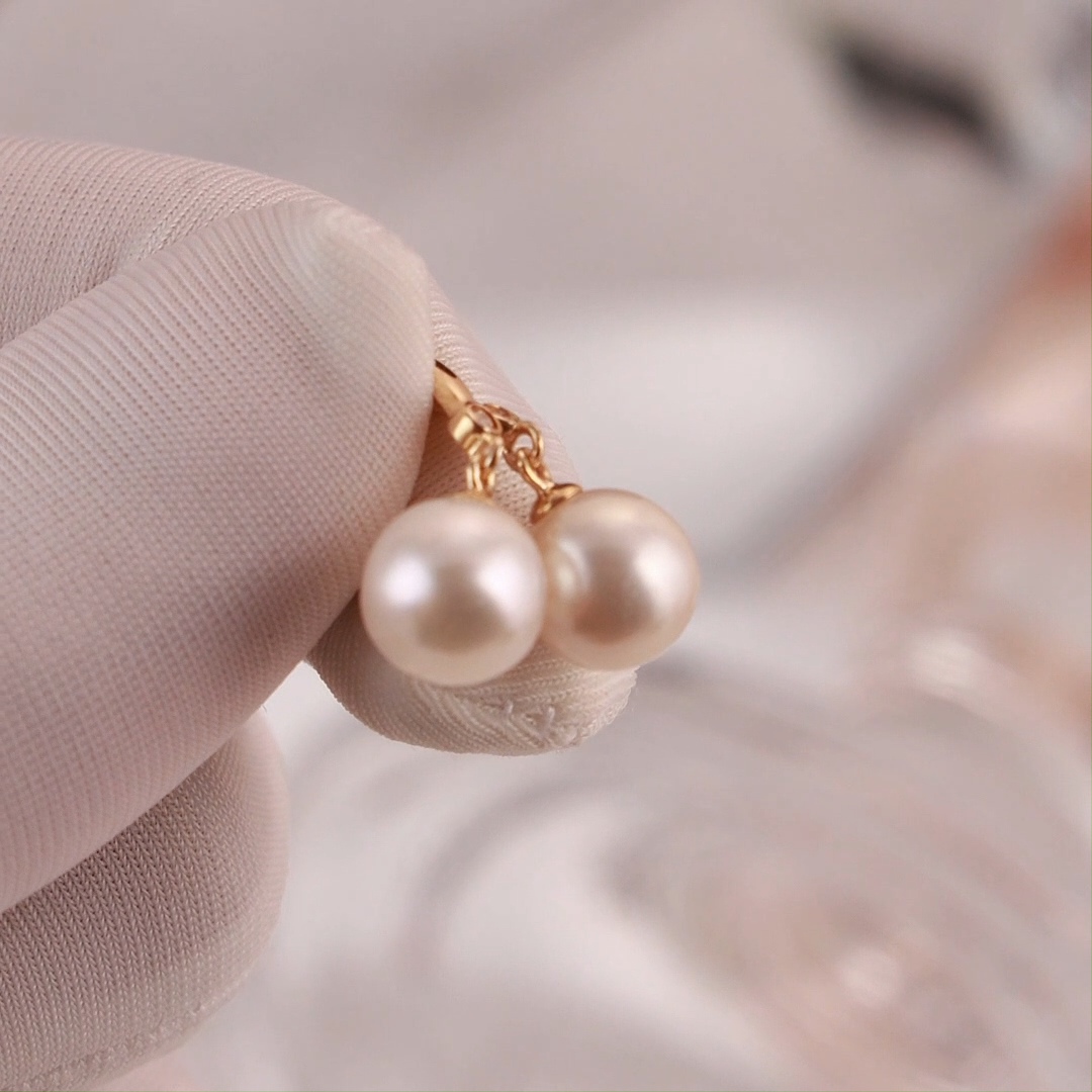 14K Gold Moissanite & Pearl Spherical Drop Earrings