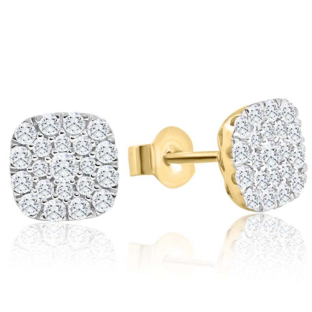 1Ct TW Round Diamond Cushion Halo Studs 10k Yellow Gold Lab Grown Earrings