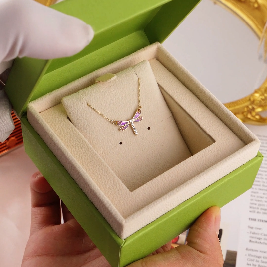 9K Gold Round Cubic Zirconia Dragonfly Pendant Necklace
