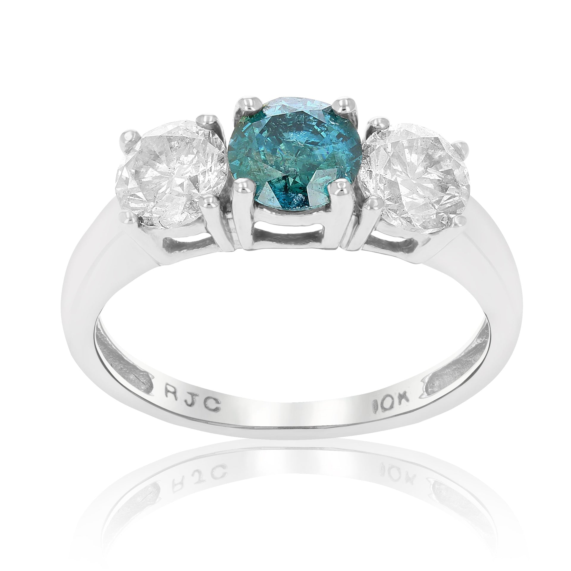 2 cttw 3 Stone Blue and White Diamond Engagement Ring 10K White Gold