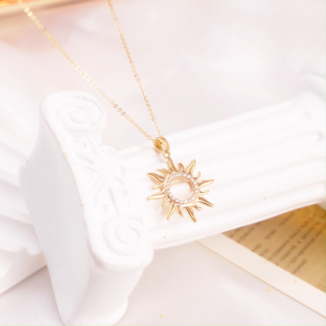 14K Gold Moissanite Sun Pendant Necklace
