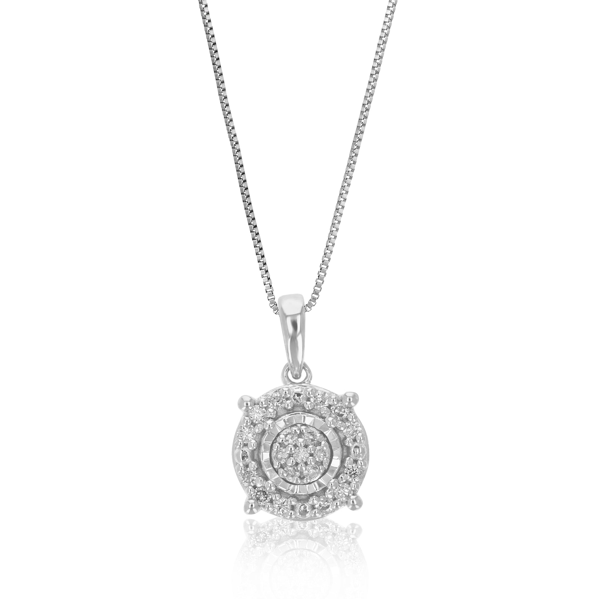 1/10 cttw Lab Grown Diamond Round Pendant Necklace .925 Sterling Silver 1/3 Inch With 18 Inch Chain