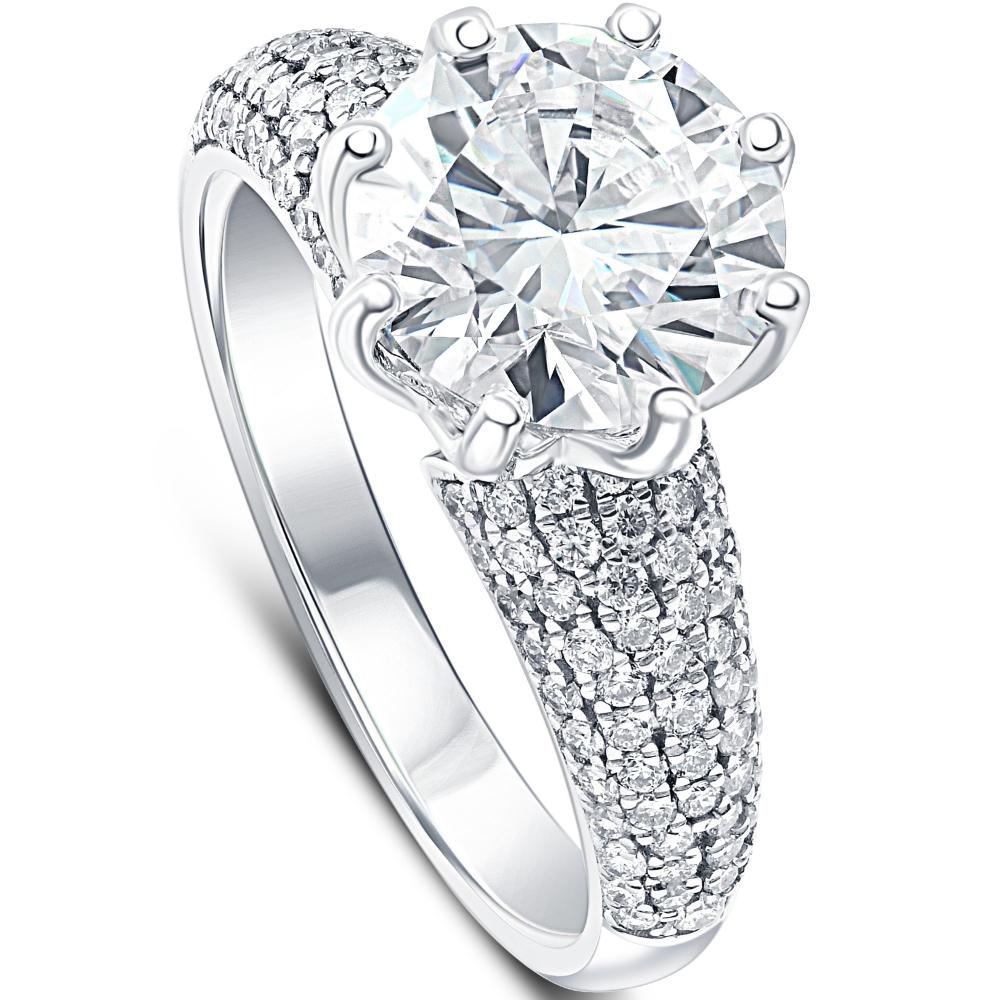 3 3/4 Ct Pave Diamond Engagement Ring in White Gold Lab Grown