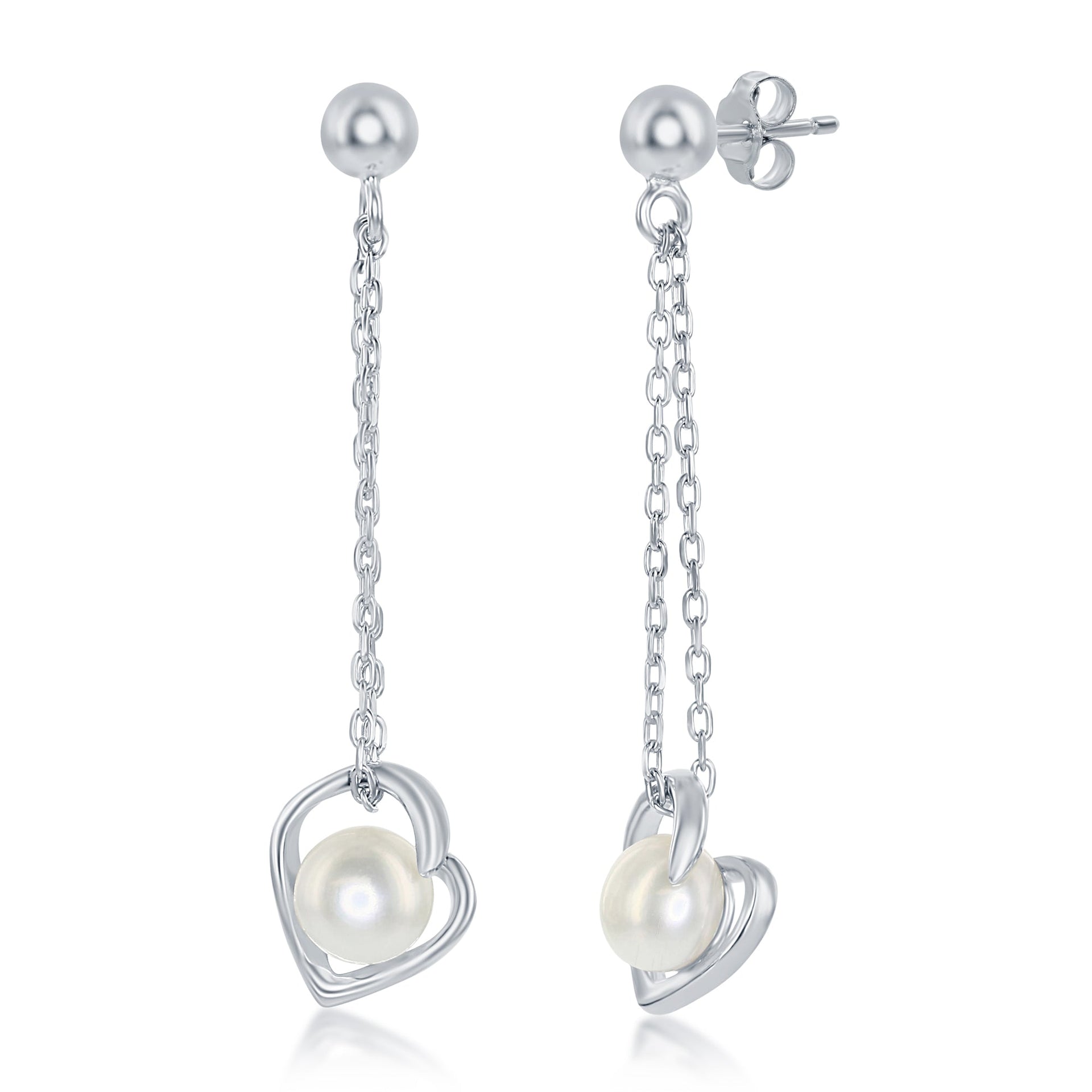Sterling Silver 6mm FWP Heart Chain Earrings