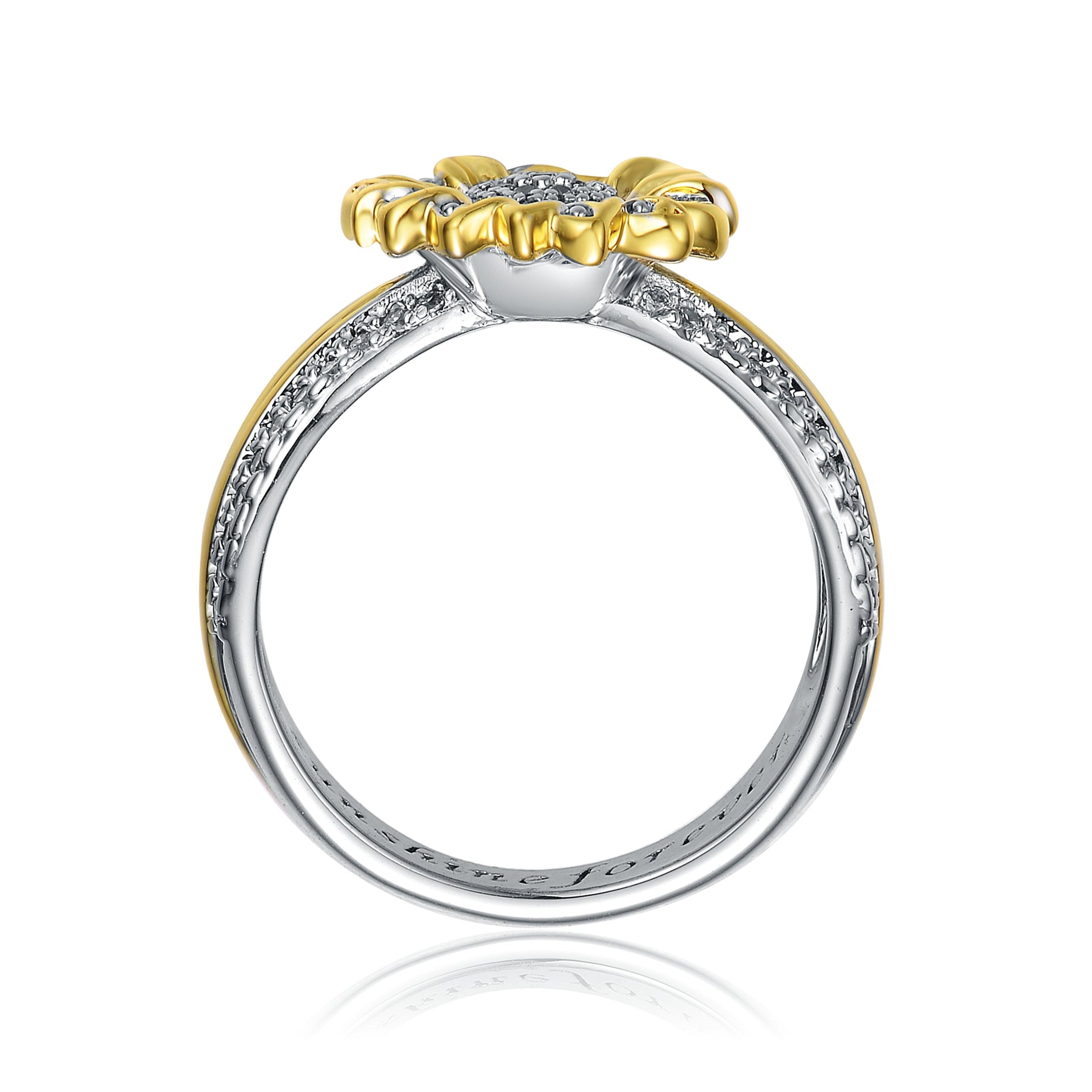 Rhodium And 14k Gold Plated Cubic Zirconia Nature Inspired Ring