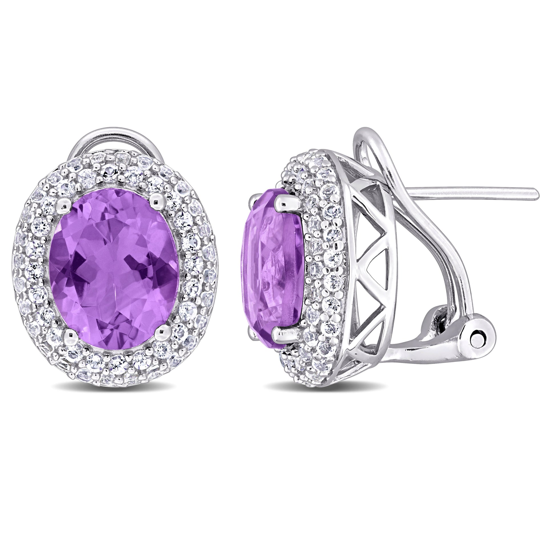 Mimi & Max 5 2/5ct TGW Oval-Cut Amethyst and White Topaz Double Halo Leverback Earrings in Sterling Silver