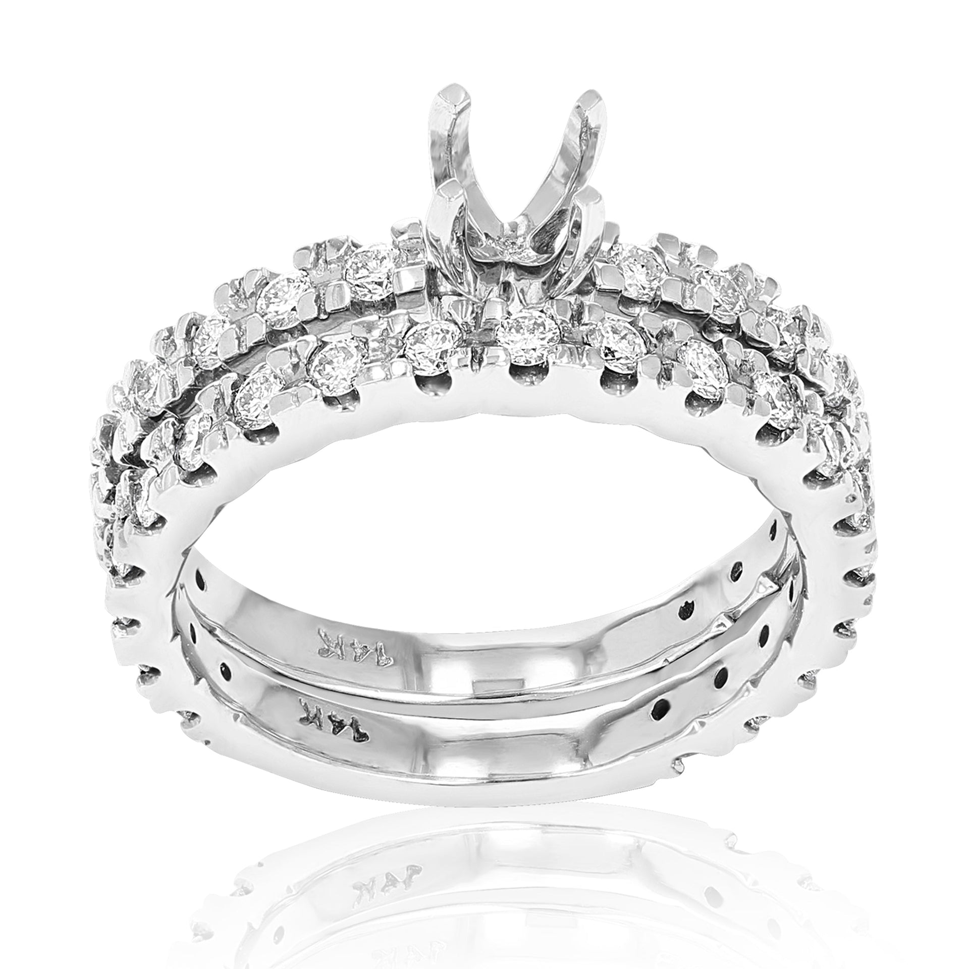 1 cttw Semi Mount Diamond Wedding Bridal Set 14K White Gold Round