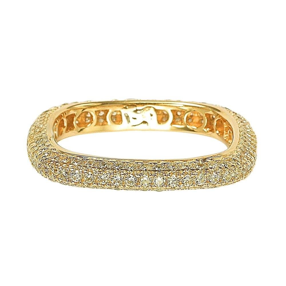 Suzy Levian Golden Sterling Silver Cubic Zirconia Modern Pave Square Eternity Band - Yellow
