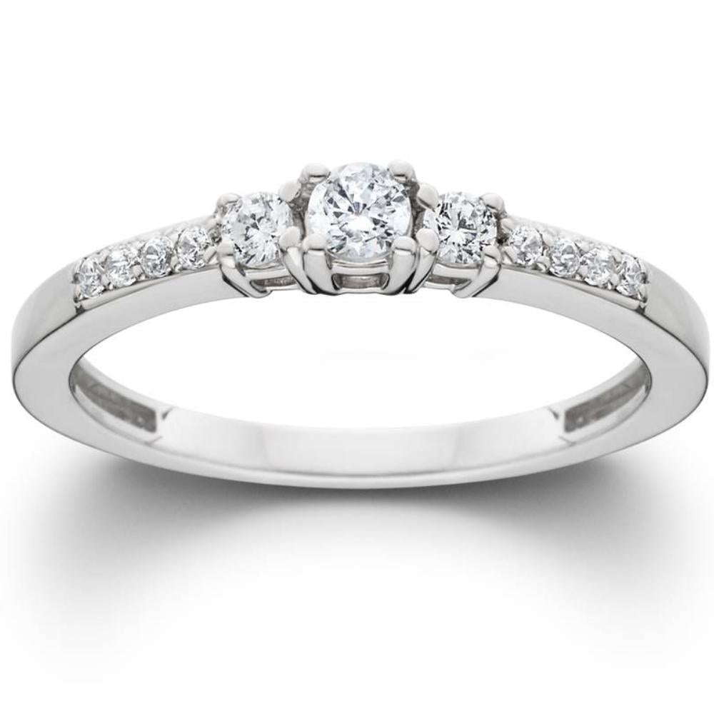 1/2 CT Three Stone Round Diamond Engagement Ring 14K White Gold