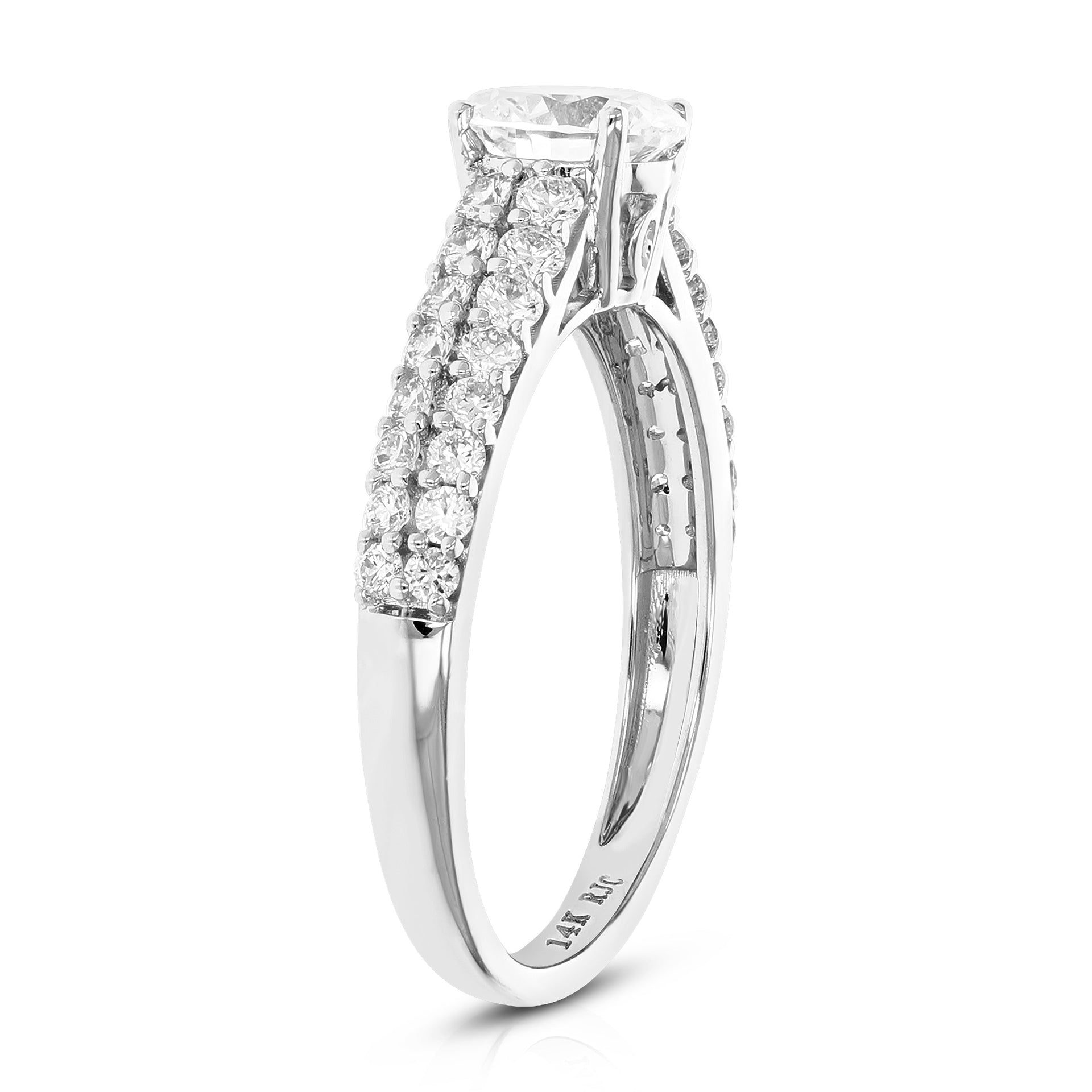 1.50 cttw Round Lab Grown Diamond Engagement Ring 33 Stones 14K White Gold Prong Set 3/4 Inch
