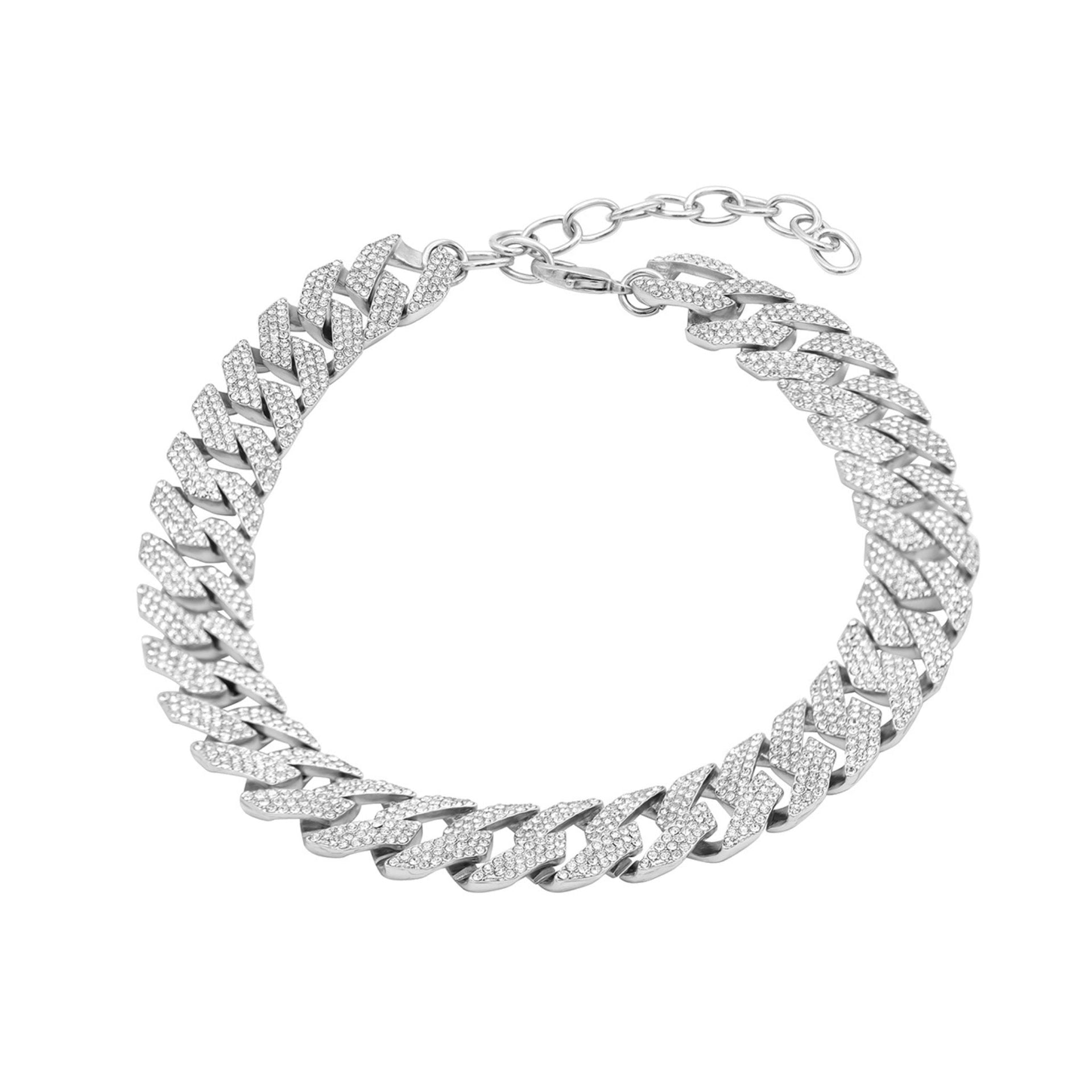 Edgy Cuban Crystal Adjustable Choker Chain Necklace silver