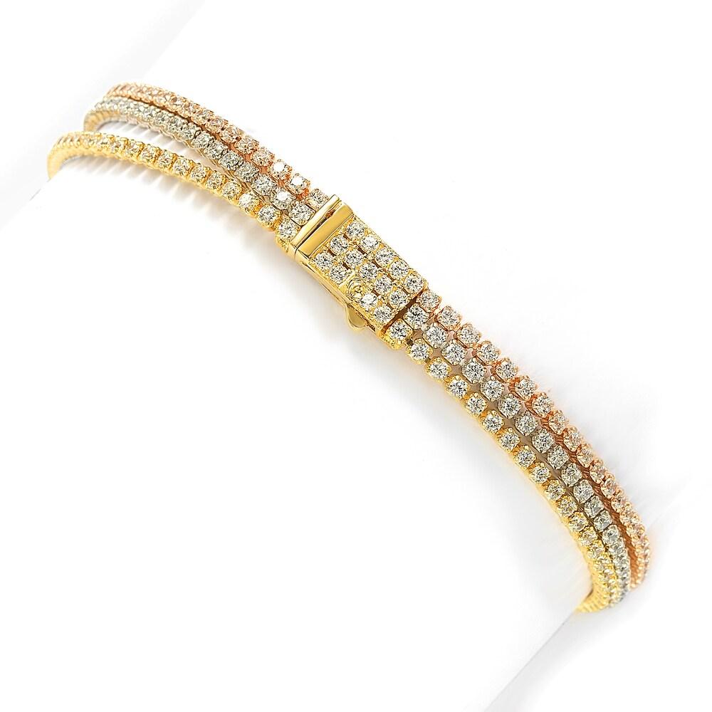 Suzy Levian Tri-Tone Sterling Silver Cubic Zirconia Bracelet