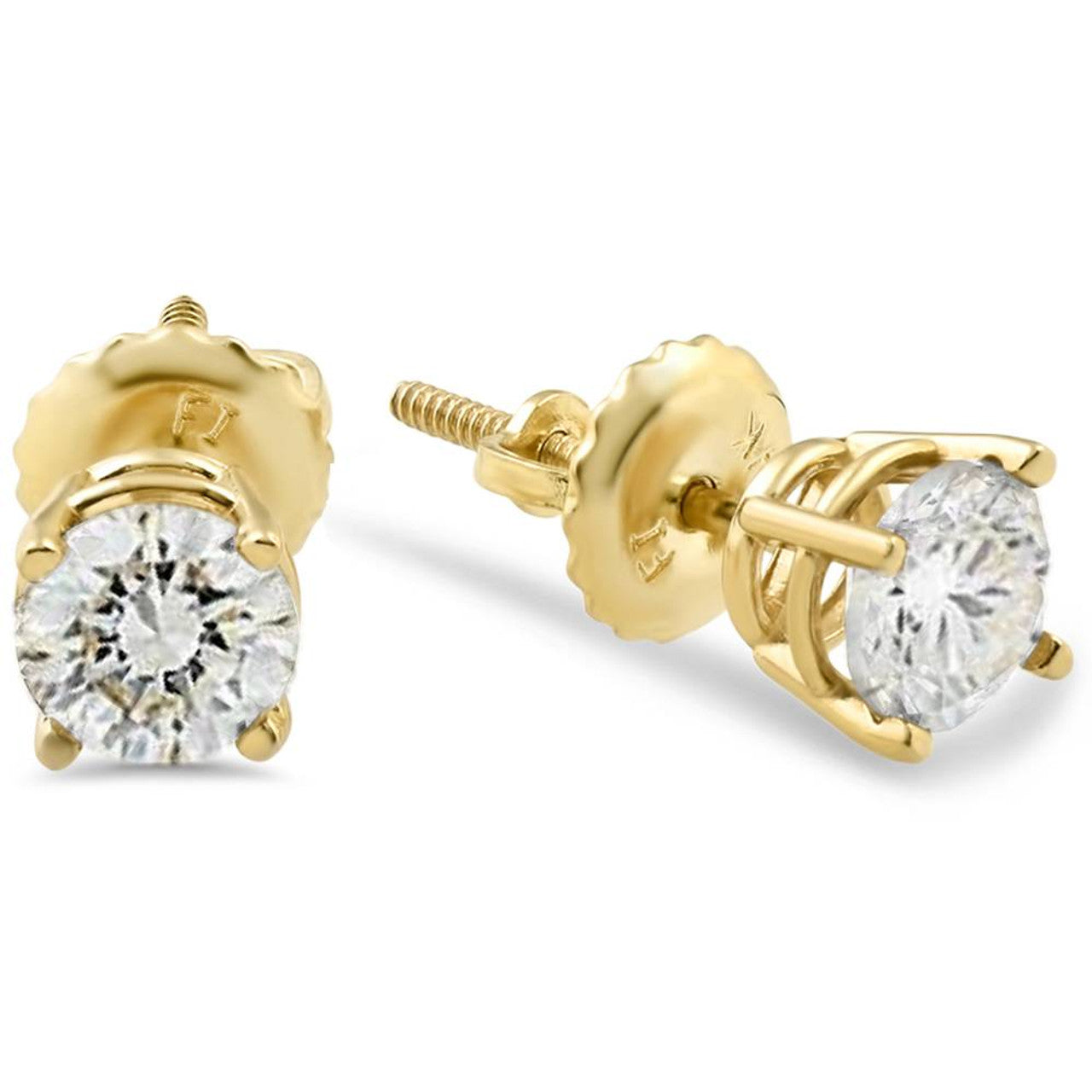 1/4 Ct Diamond Screw Back Studs 14k Yellow Gold Lab Grown Eco Friendly