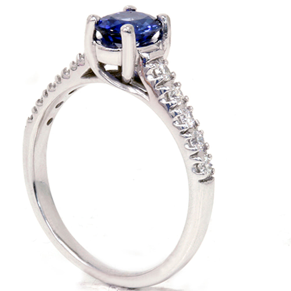 7/8 ct Blue Sapphire Accent Diamond Ring 14K White Gold