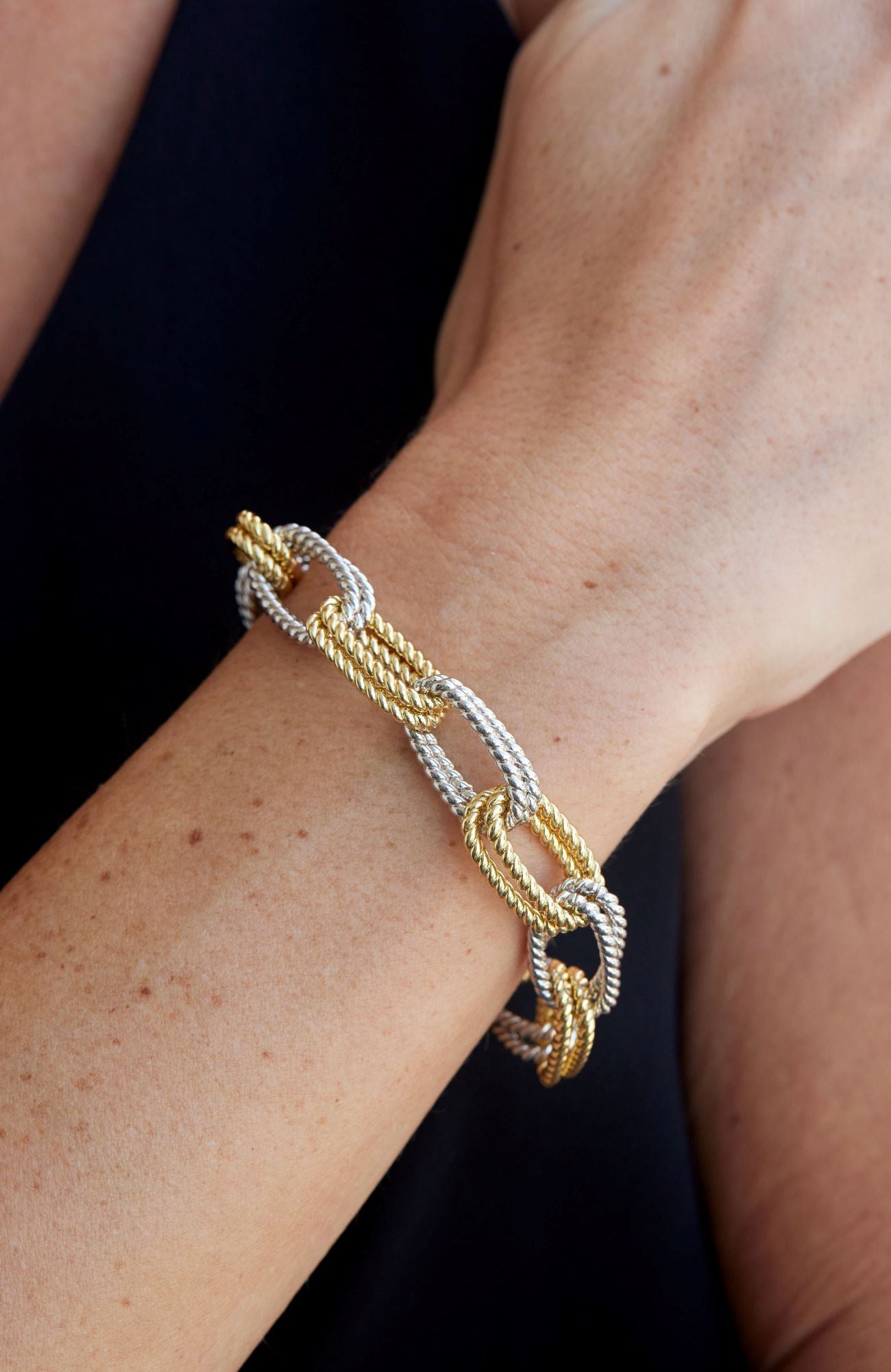 Two Tone Plated Double Link Bracelet