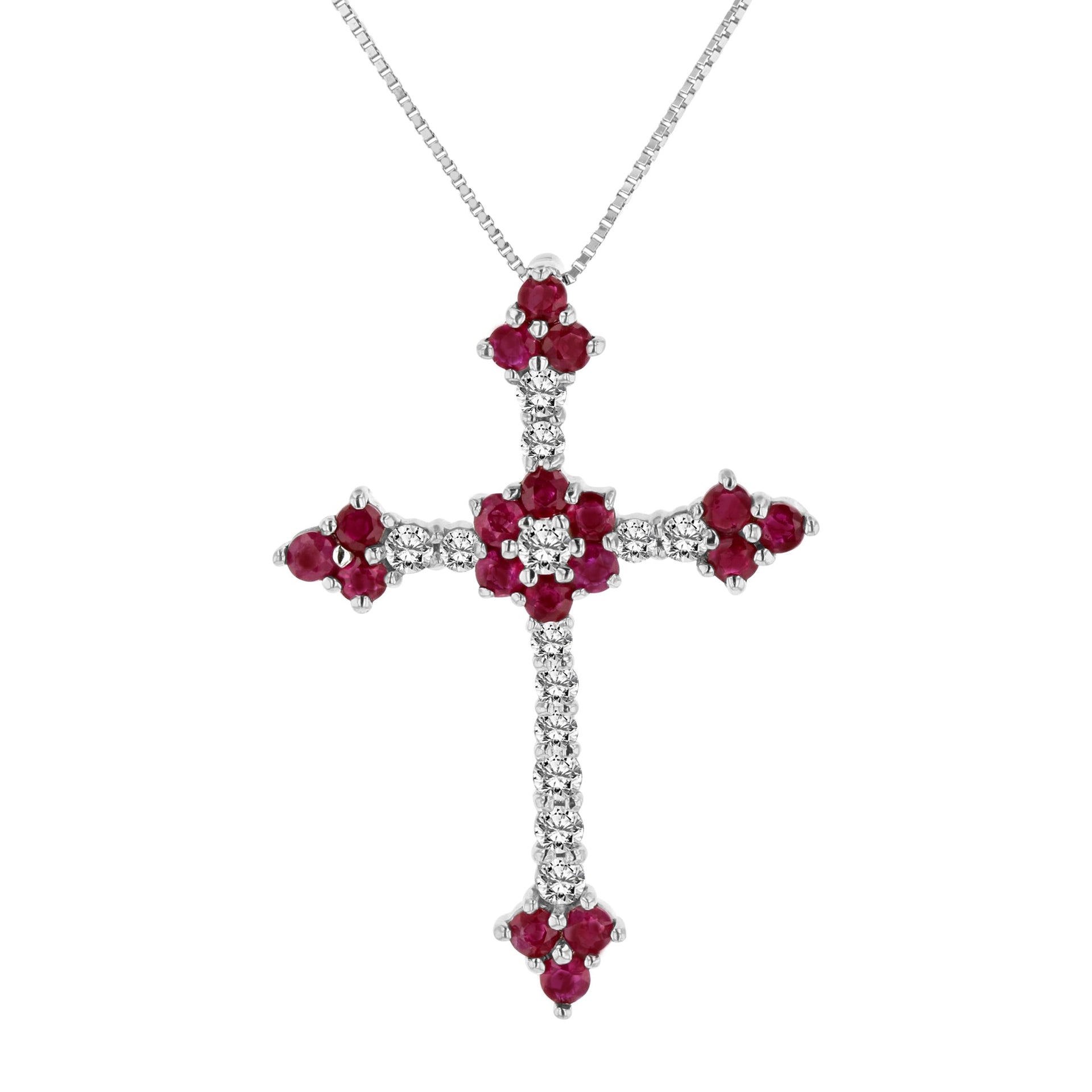 1.10ctw Diamond and Ruby Cross Pendant in 14k White gold