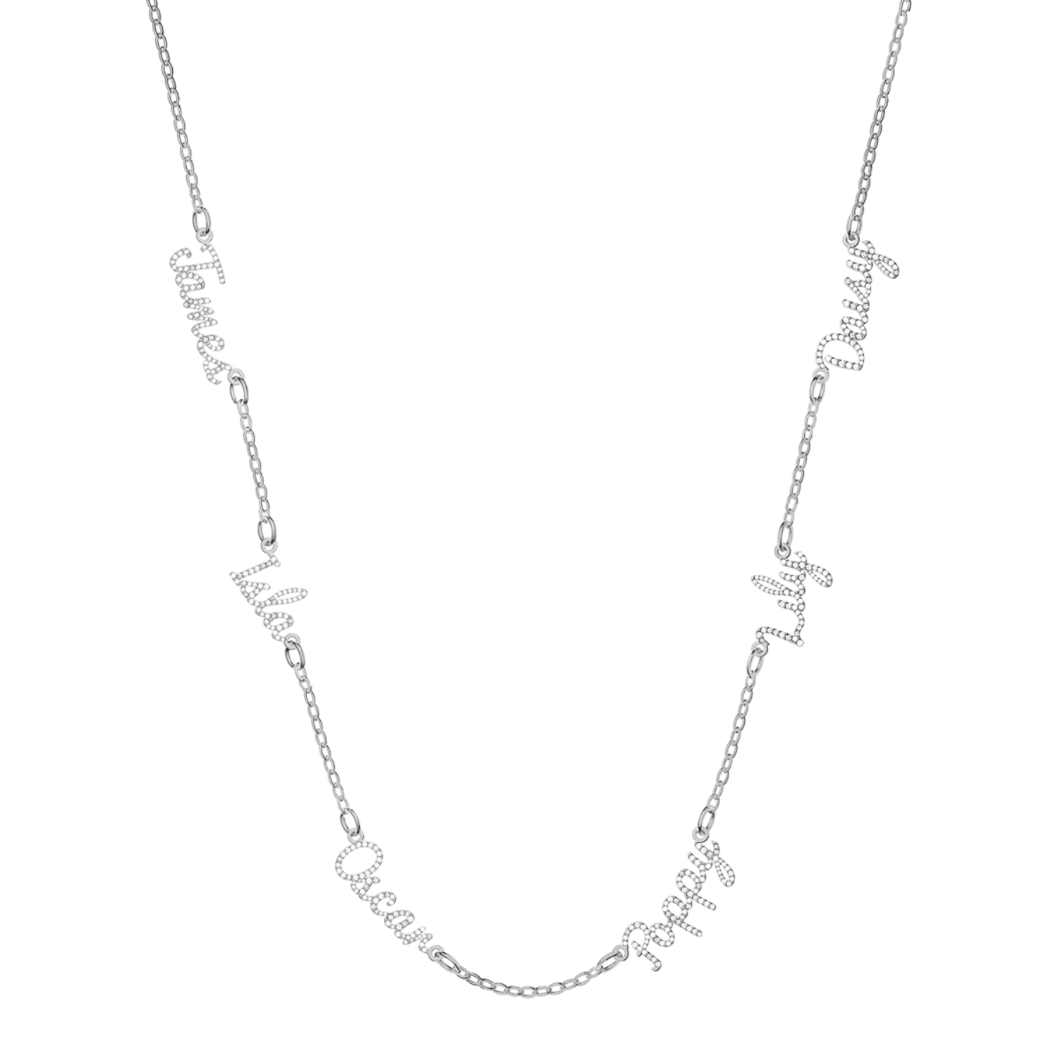 Multi Crystal Cursive Name Necklace (Silver)