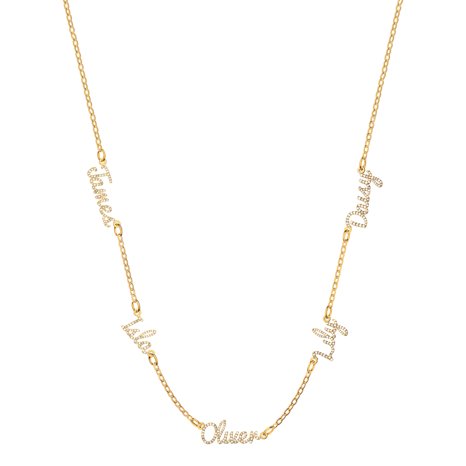 Multi Crystal Cursive Name Necklace (Gold)