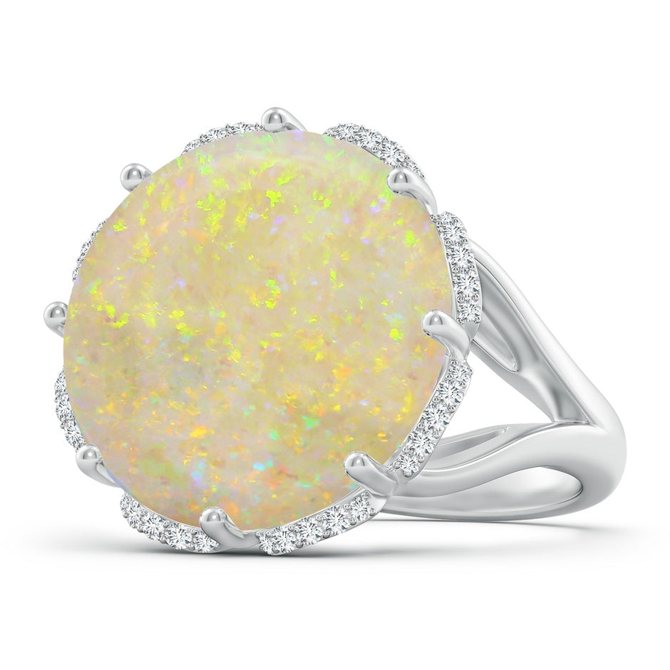 GIA Certified Round Opal Ring with Floral Halo with Dangling Diamonds