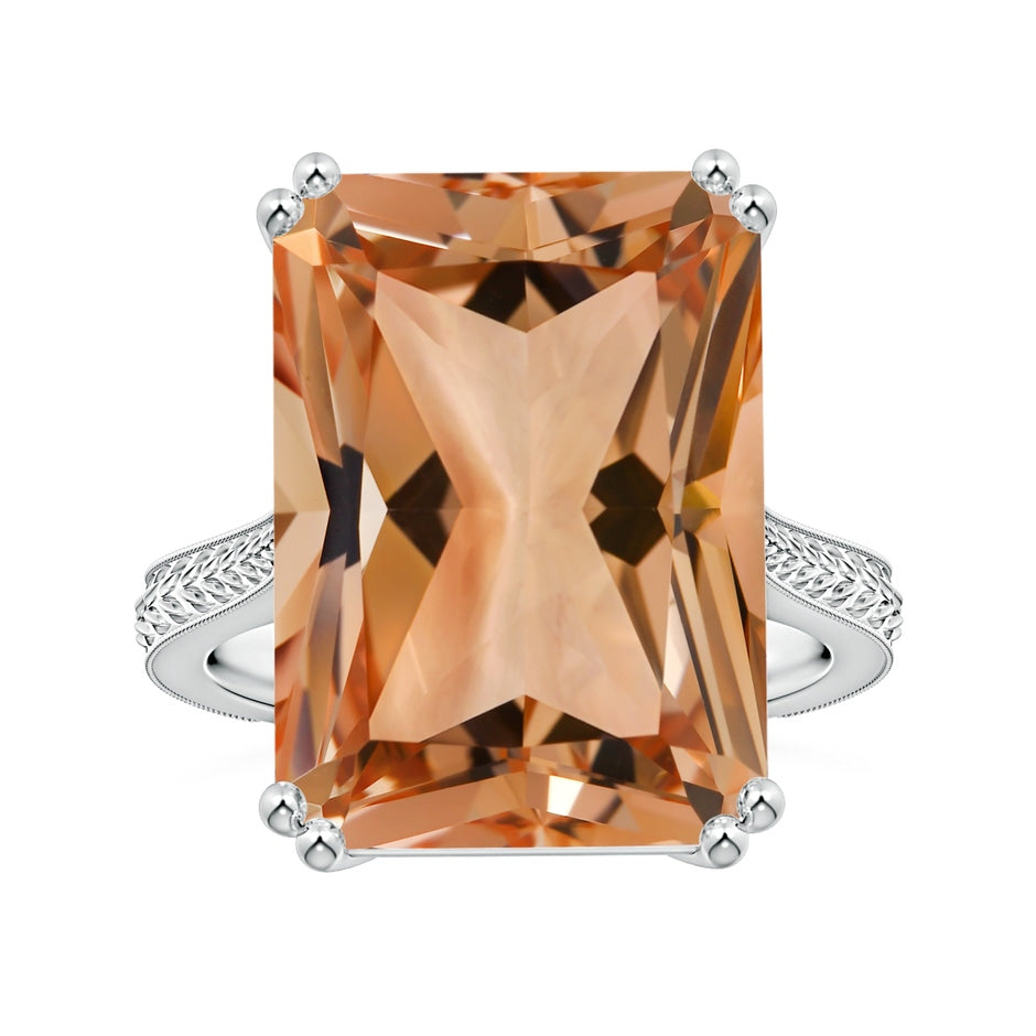 Double Claw-Set GIA Certified Solitaire Emerald-Cut Morganite Ring with Leaf Motifs