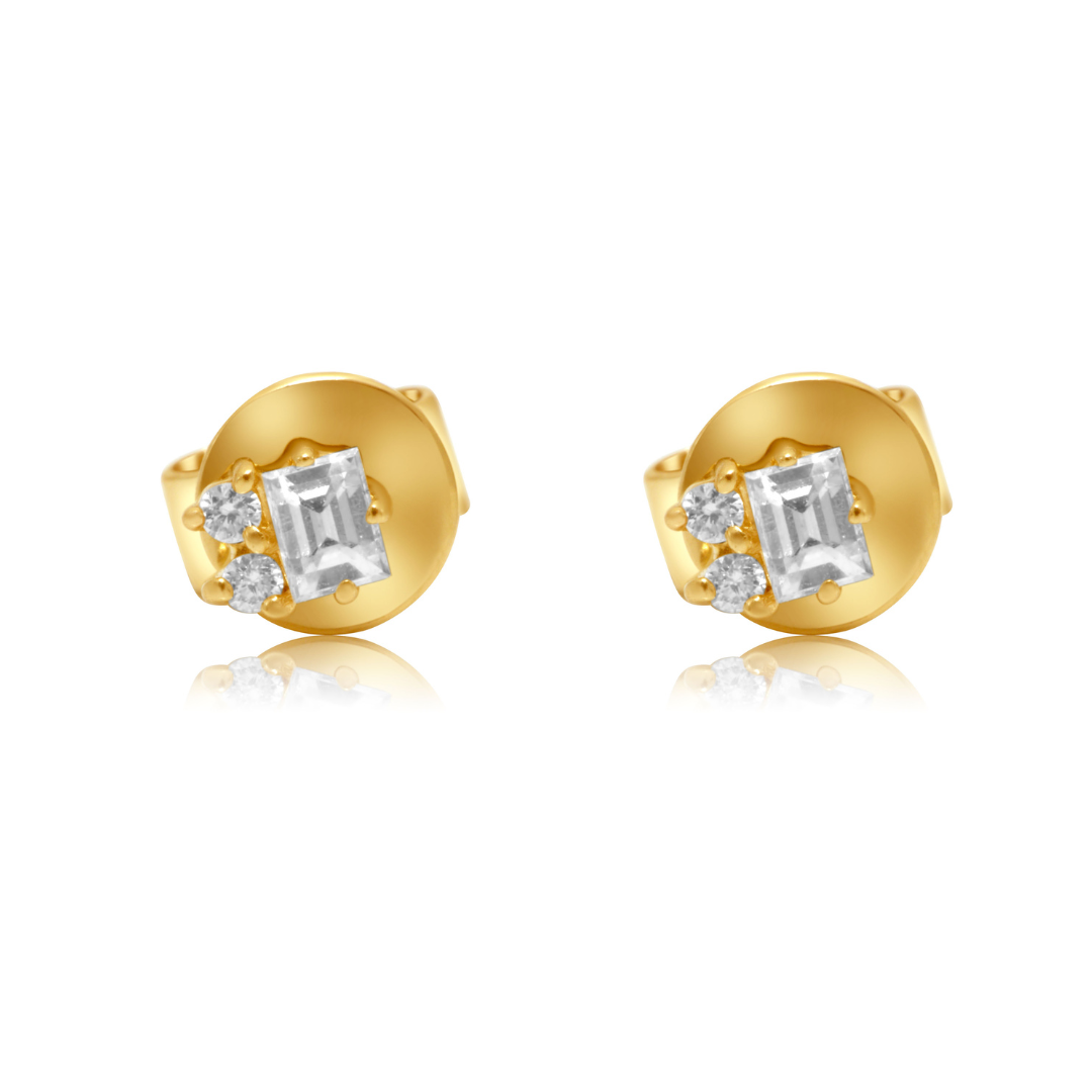 Gold Diamond Mini Baguette Prong Stud