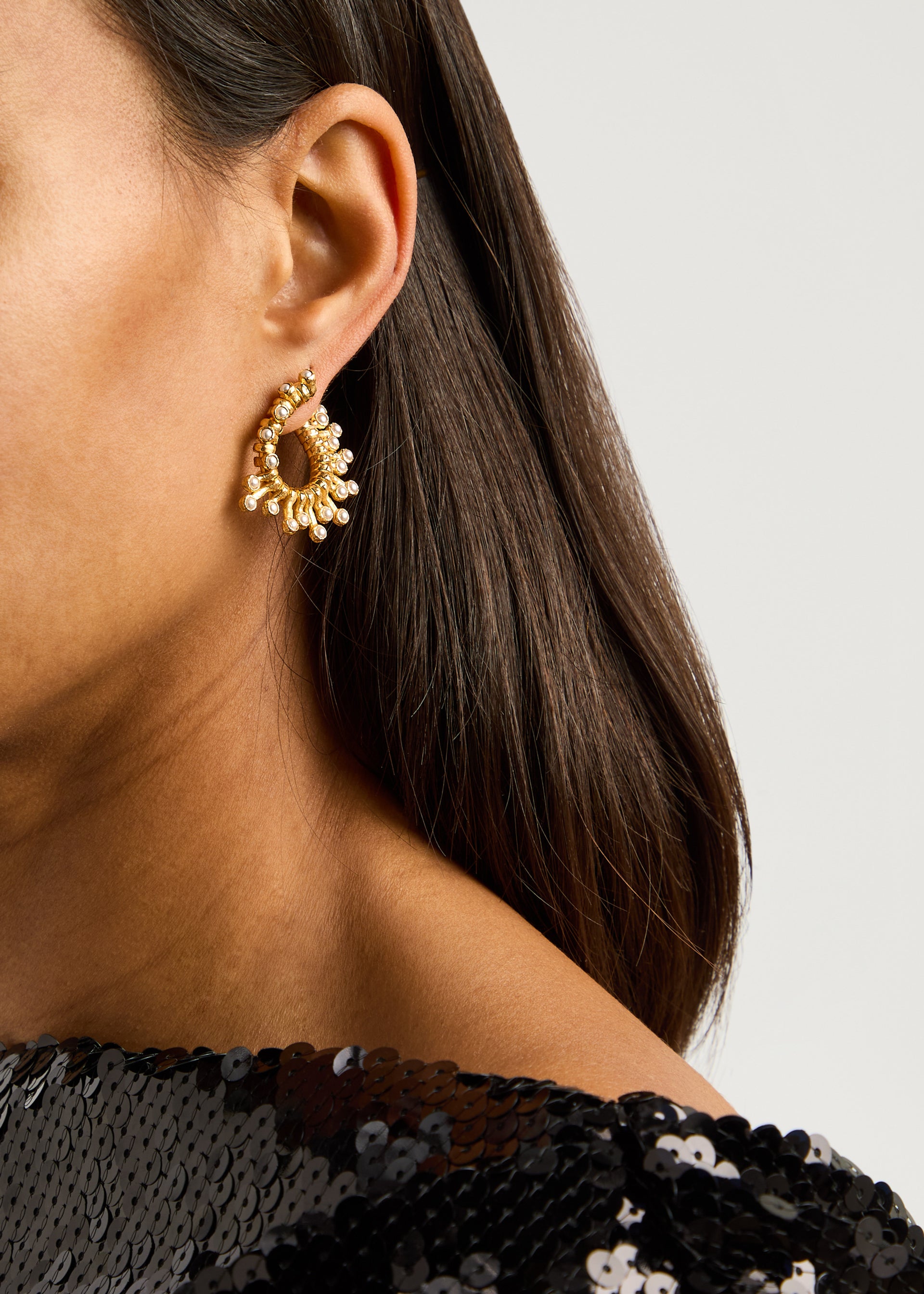 Wave pearl-embellished 18kt gold-plated earrings