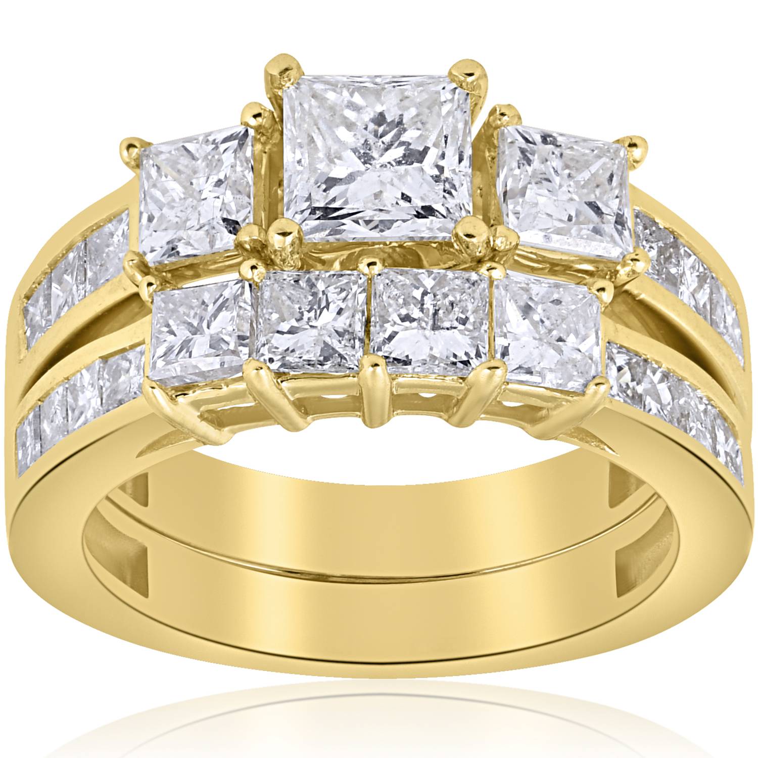 3 1/2 CT Side Stone Diamond Ring Set 14K Yellow Gold