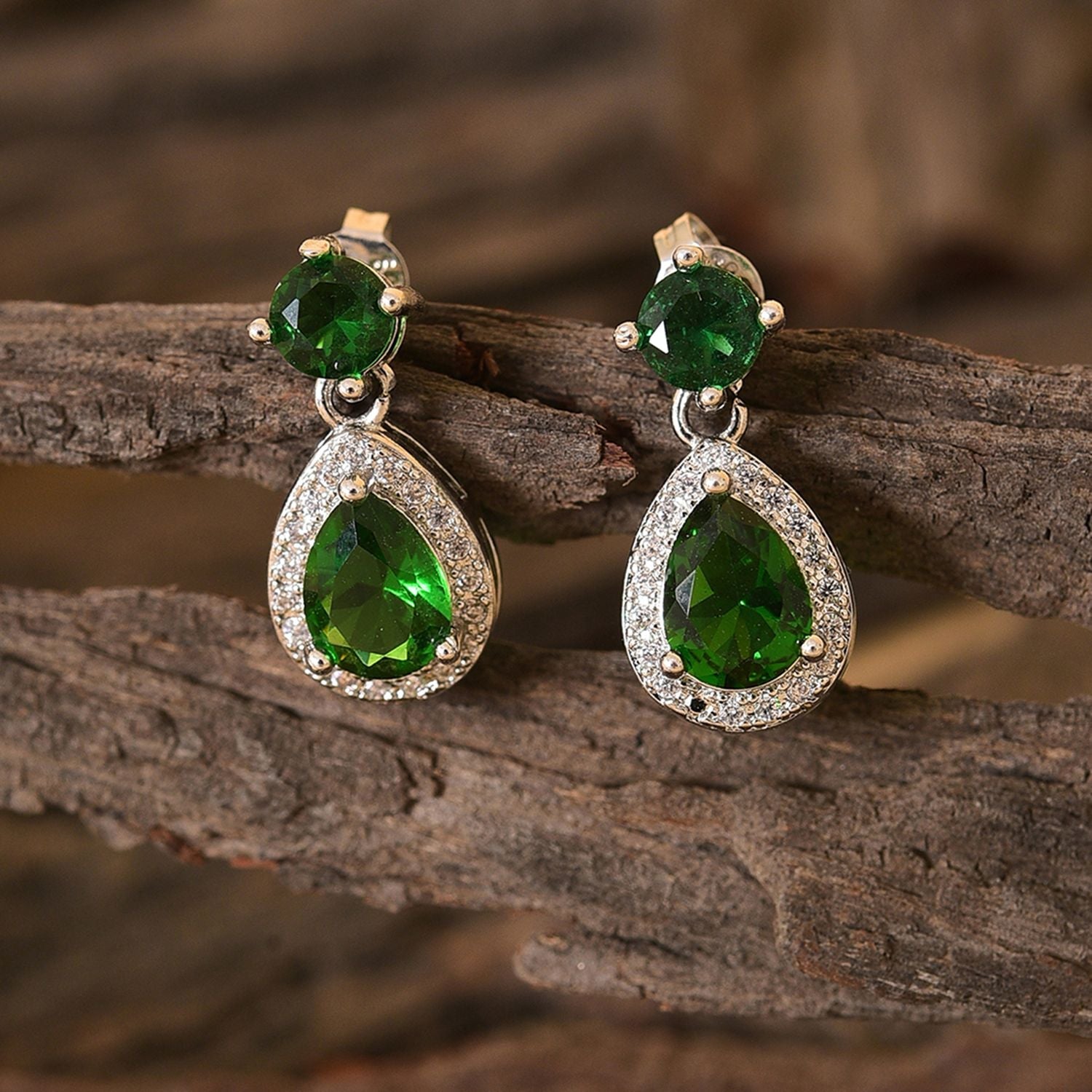 Green Color Pack Of 2 Silver Plated American Diamond Drop Earring For Women's