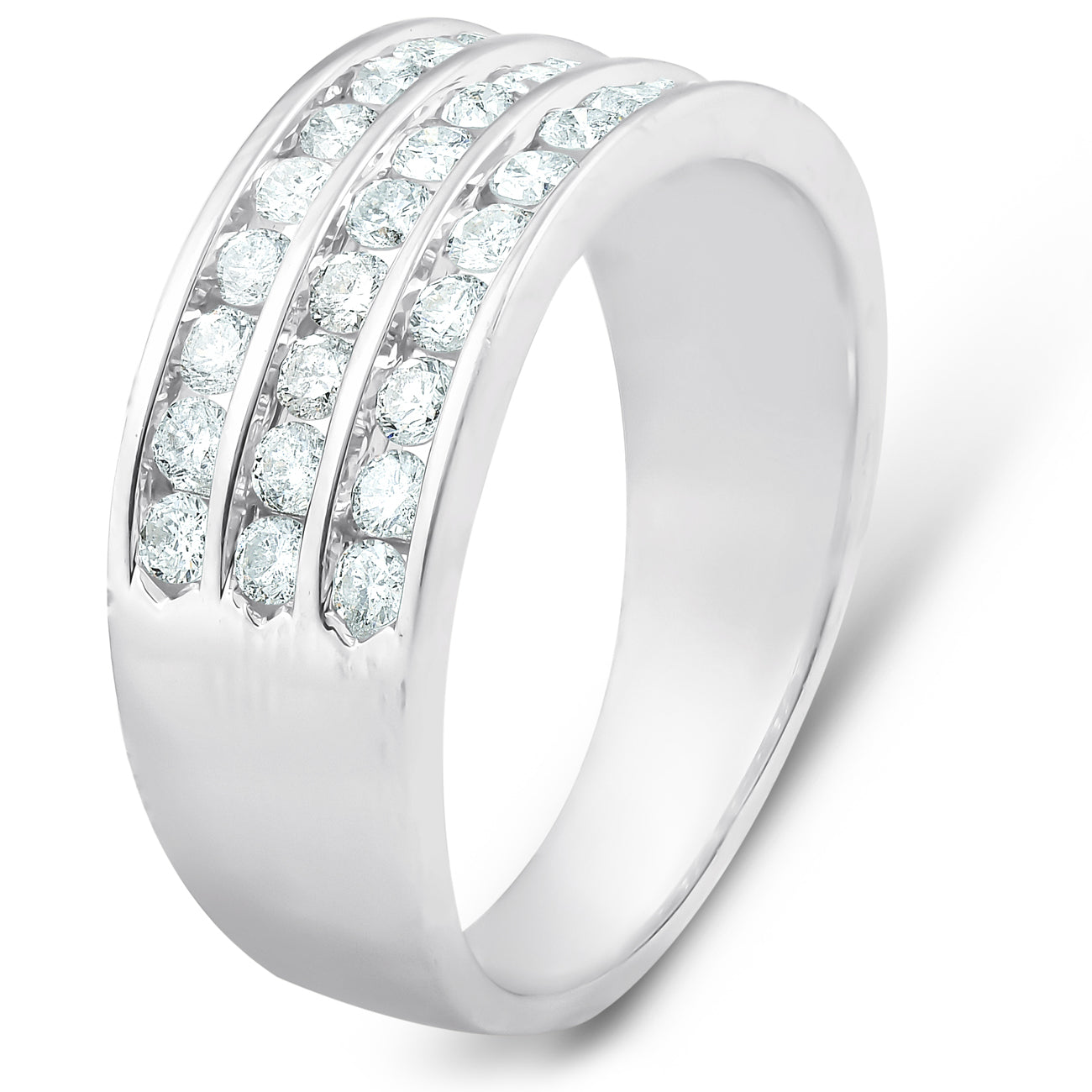 1 Ct TDW Three Row Channel Set Diamond Wedding Ring 10k White Gold Band