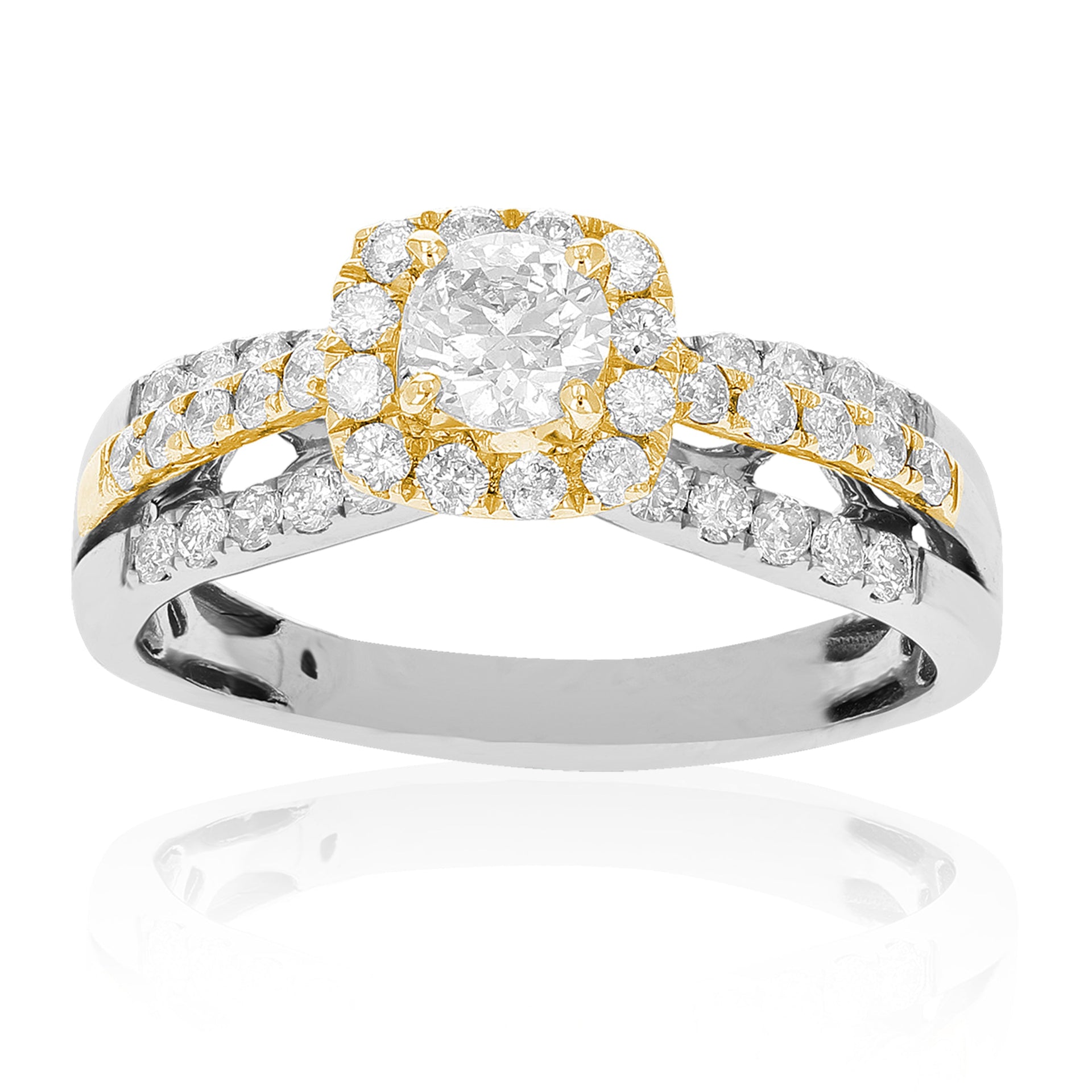 1 cttw Diamond Engagement Ring 14K Two Tone White and Yellow Gold Bridal