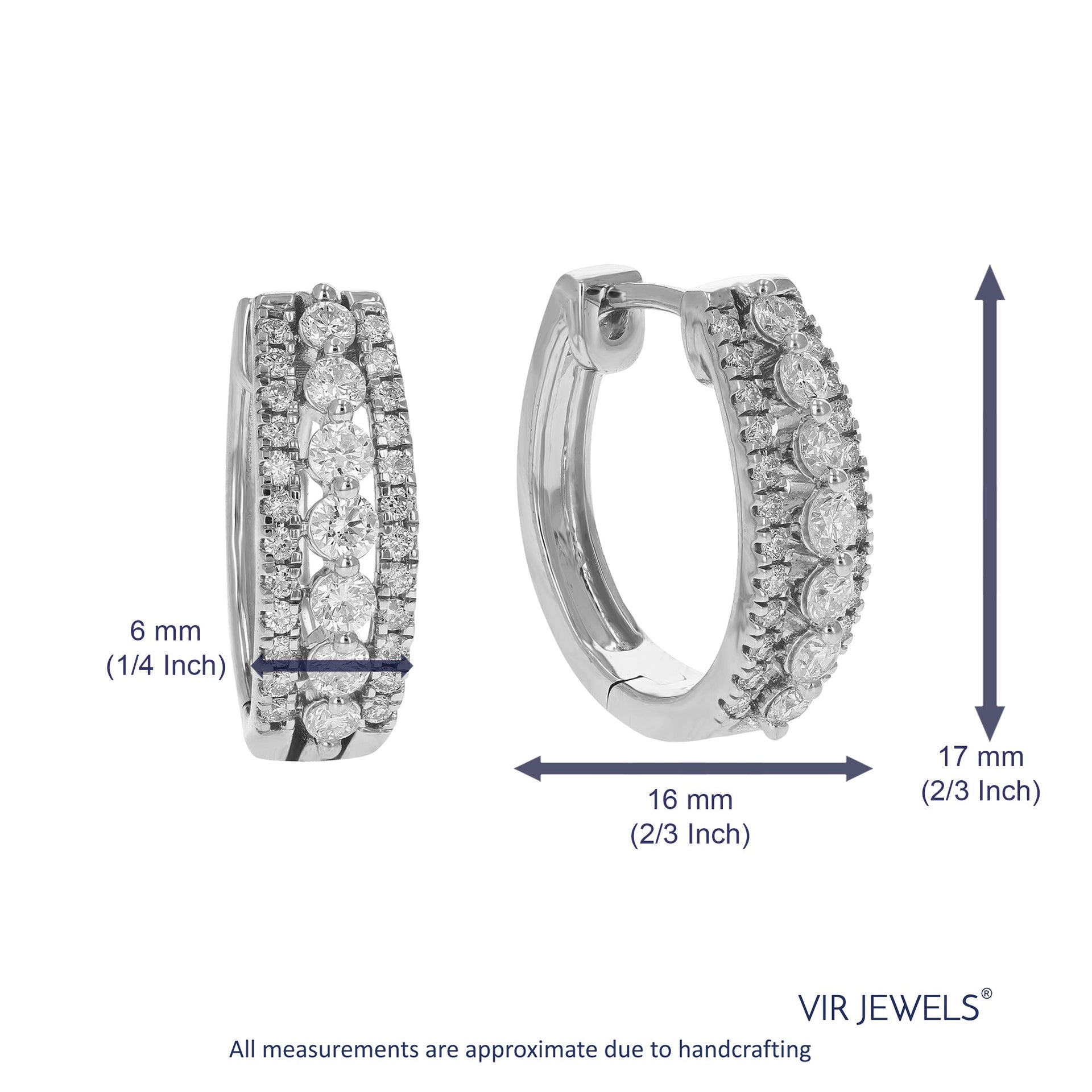 1 cttw Round Lab Grown Diamond .925 Sterling Silver Hoop EarringsProng Set 2/3 Inch