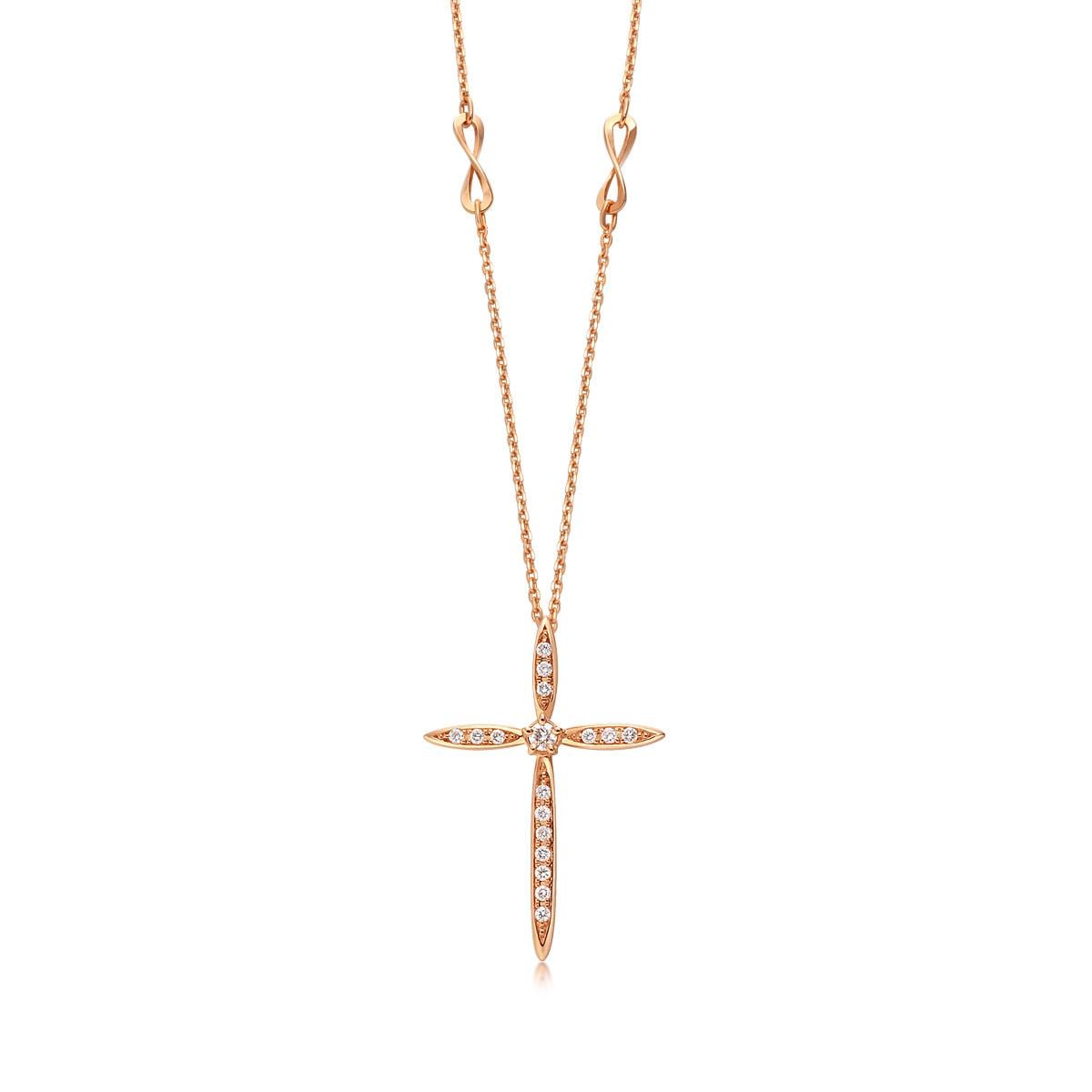 18K Red Gold Diamond Cross Necklace -  - Aureus Boutique