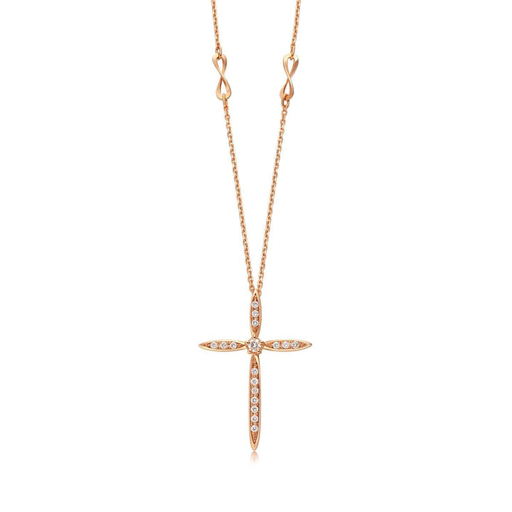 18K Red Gold Diamond Cross Necklace -  - Aureus Boutique