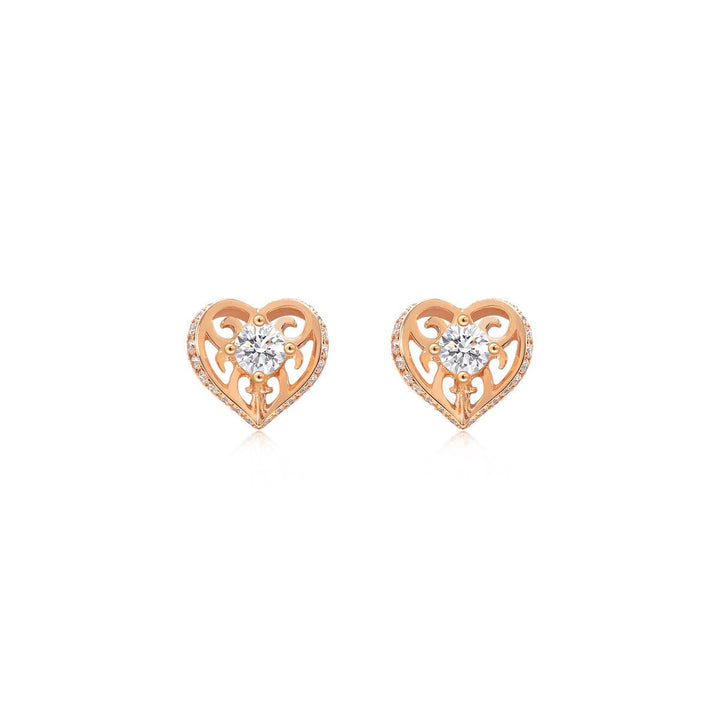 18K Red Gold Diamond Heart Earrings -  - Aureus Boutique