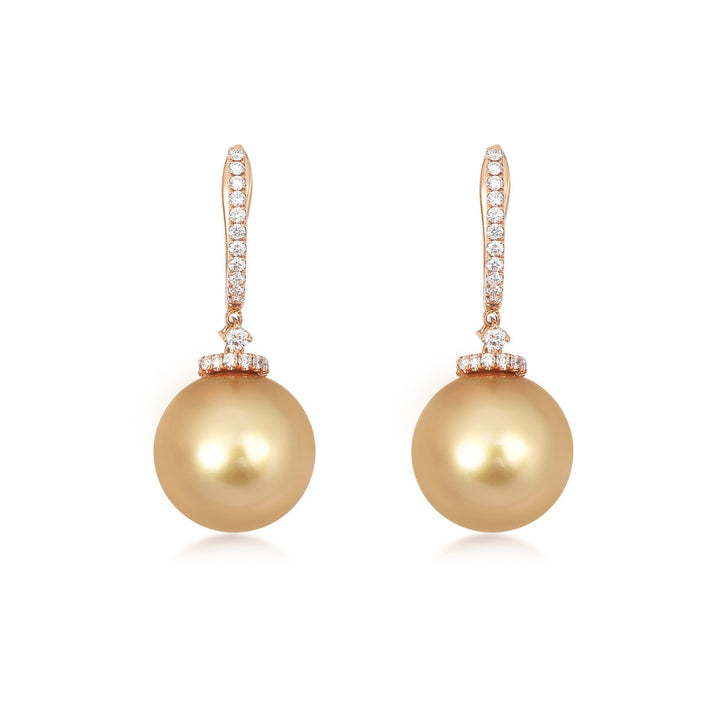 18K Red Gold Golden South Sea Cultured Pearl Earrings -  - Aureus Boutique