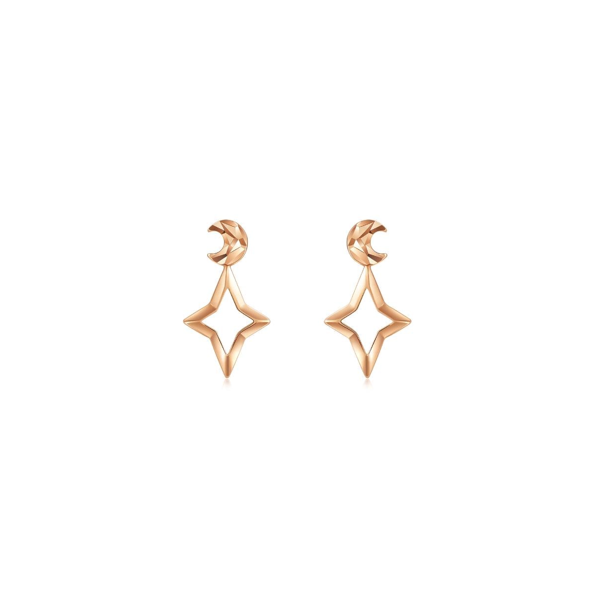 18K Rose Gold Hollow-Craved Four-Pointed Star Earrings -  - Aureus Boutique