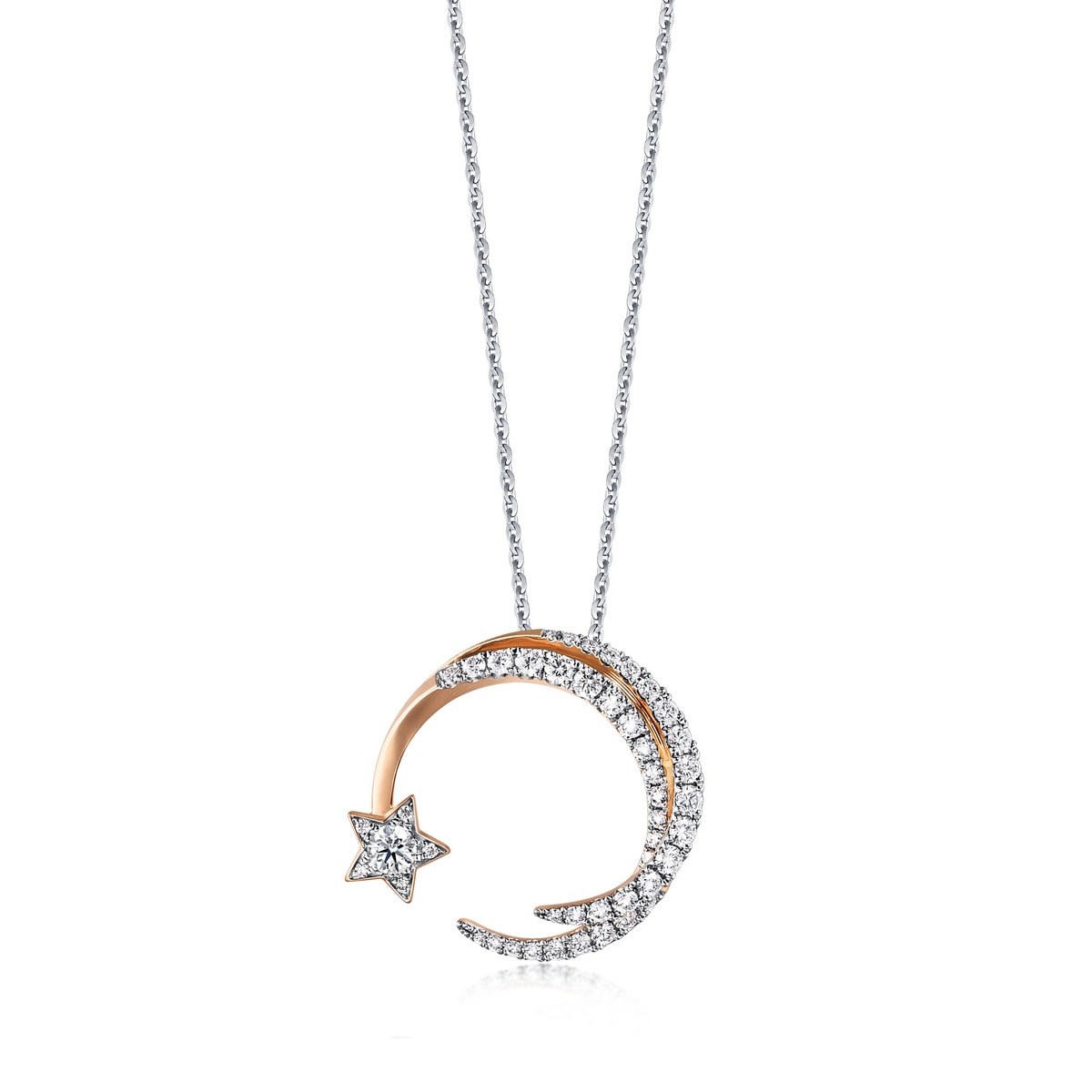 18K White and Red Gold Diamond Necklace -  - Aureus Boutique
