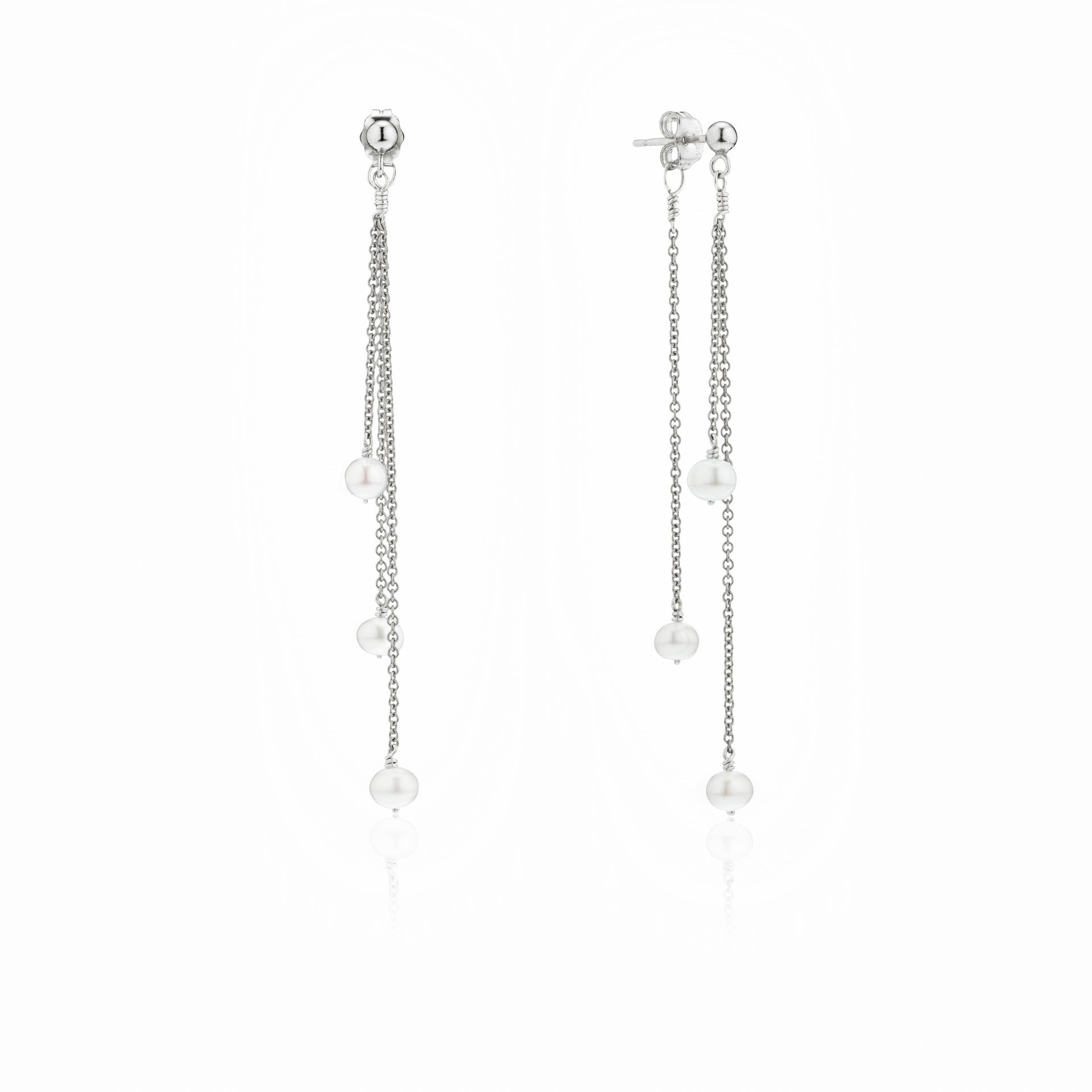 Solid White Gold Layered Pearl Drop Earrings