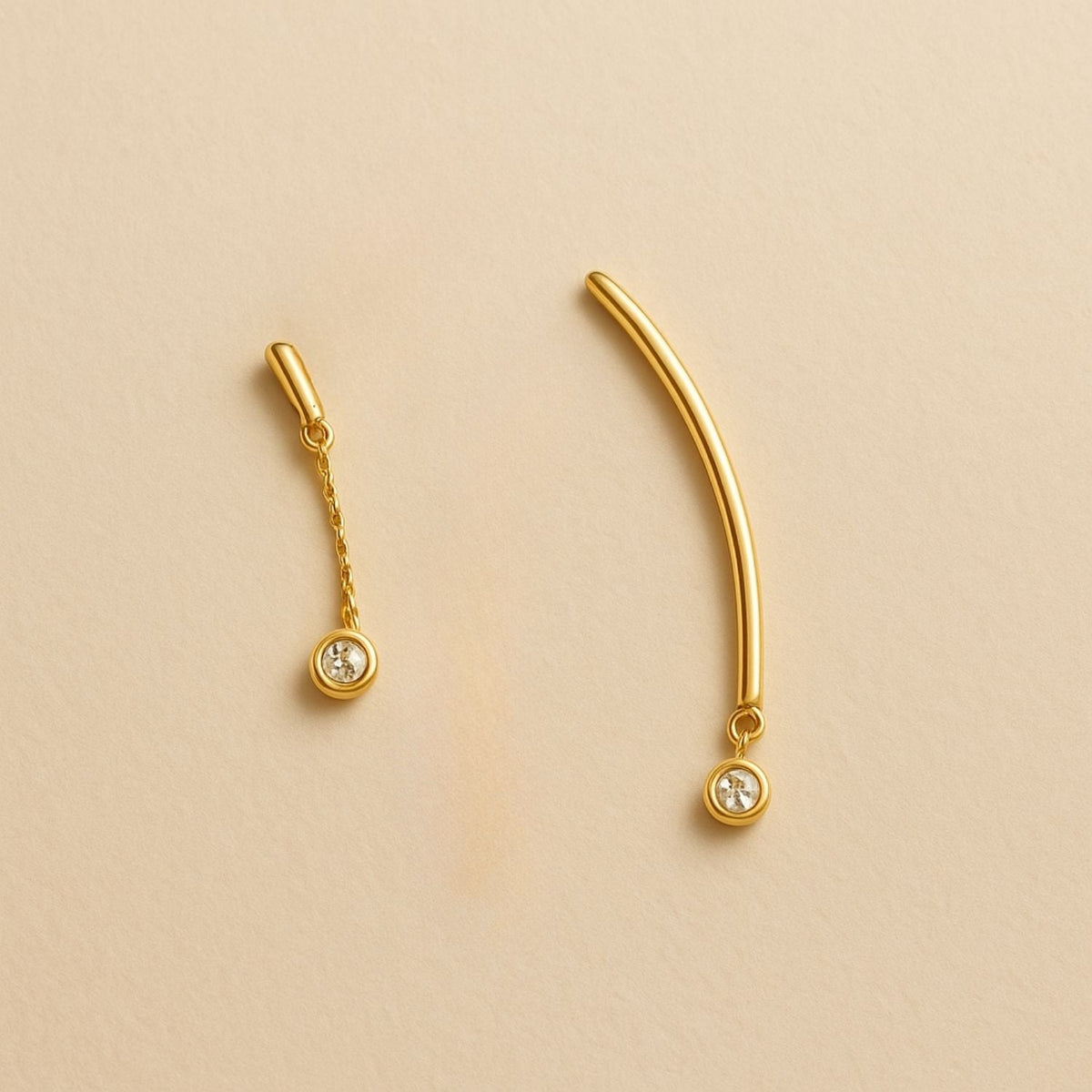Light Beam Asymmetric Earrings with White Diamonds