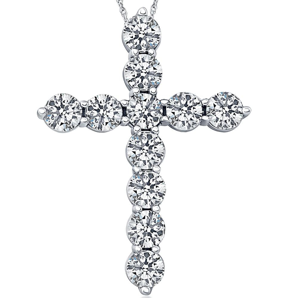 3 Carat (ctw) Diamond Cross Pendant 14k White Gold Necklace 1 1/4'