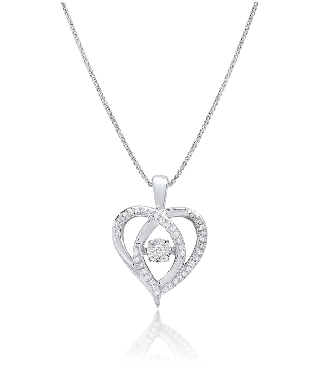 Dancing Diamond 'Miraculous Love' Real Diamond Heart Pendant Necklace in Sterling Silver (1/6 ct.tw), 18' Chain