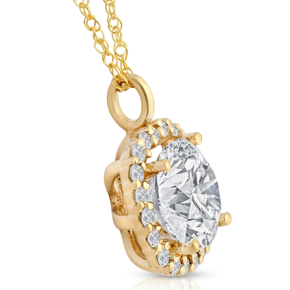 3 5/8 Ct Cushion Moissanite & Lab Grown Diamond Halo Pendant 14k Gold Necklace