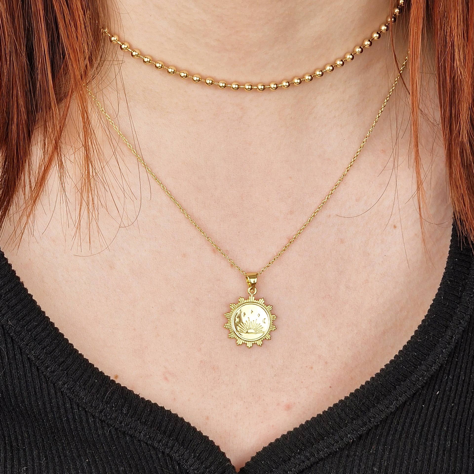 Gold Plated Ball Chain Choker Layering Necklace