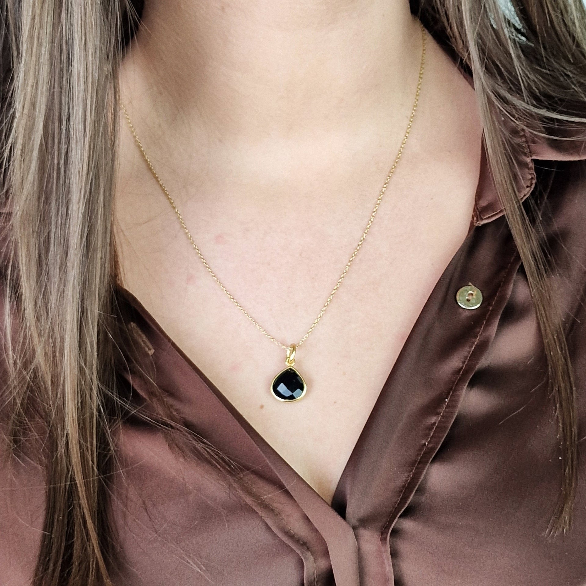 Gold Vermeil Plated Black Onyx Heart Pendant Charm Necklace