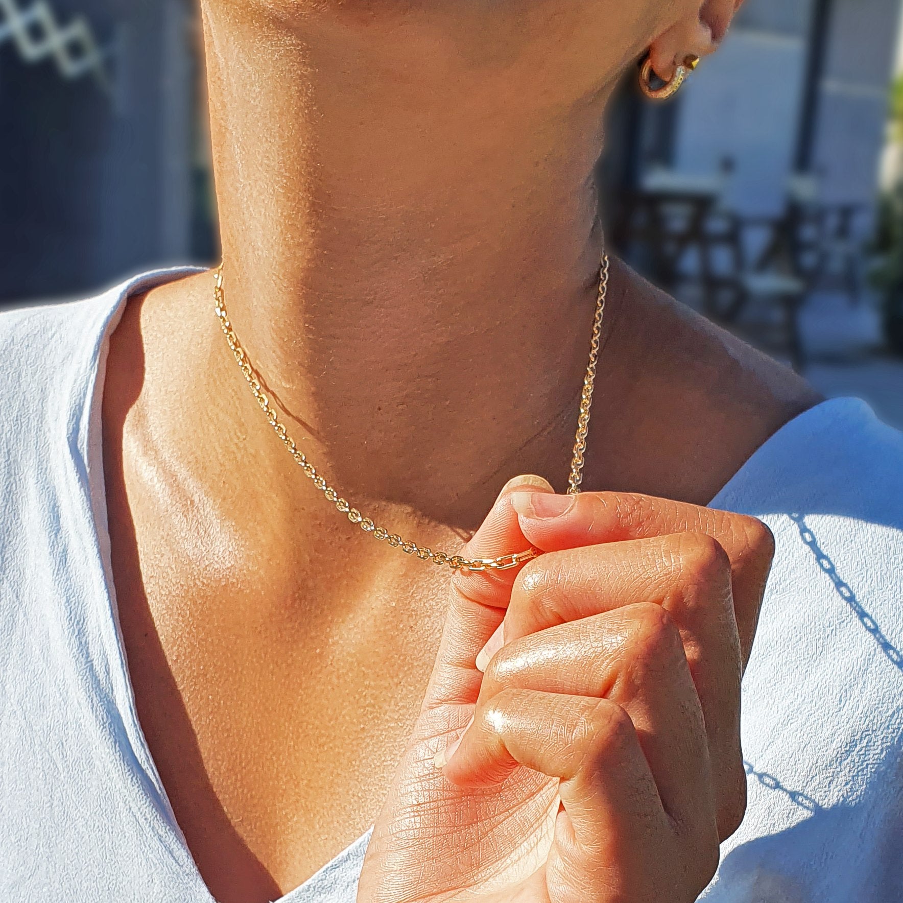 Gold Plated Dainty Paperclip Chain Layering Necklace