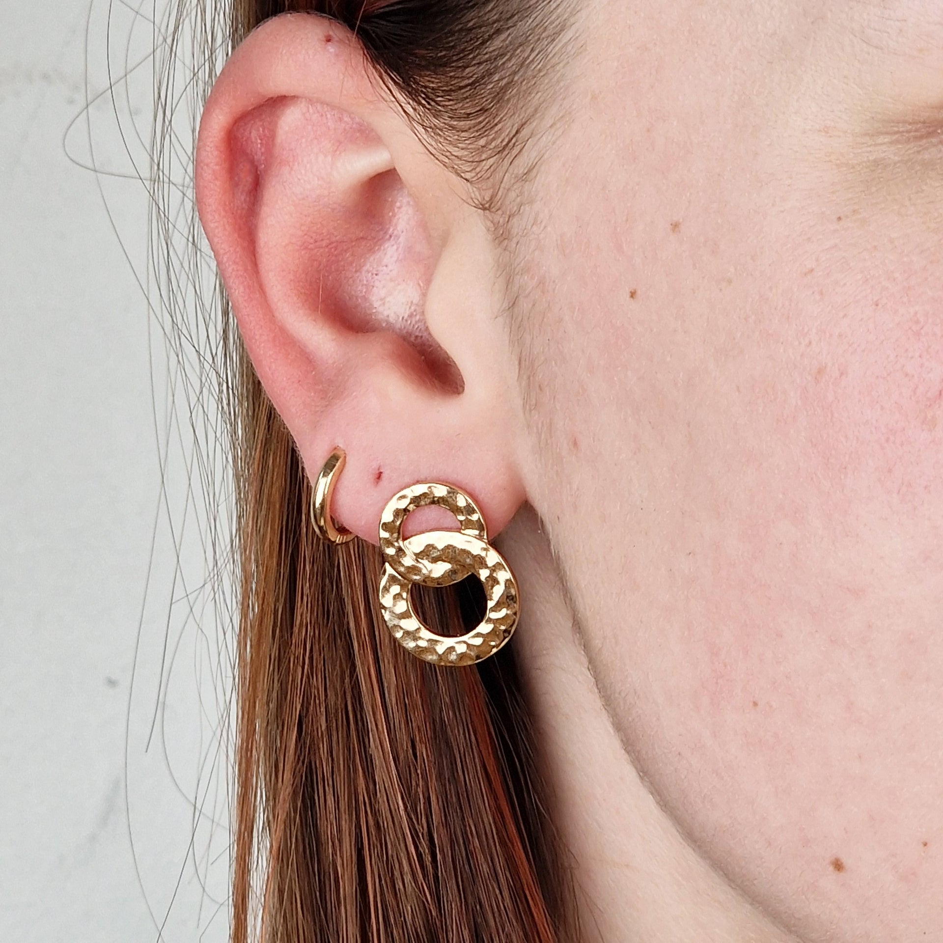 Gold Plated Double Hoop Circle Drop Earrings