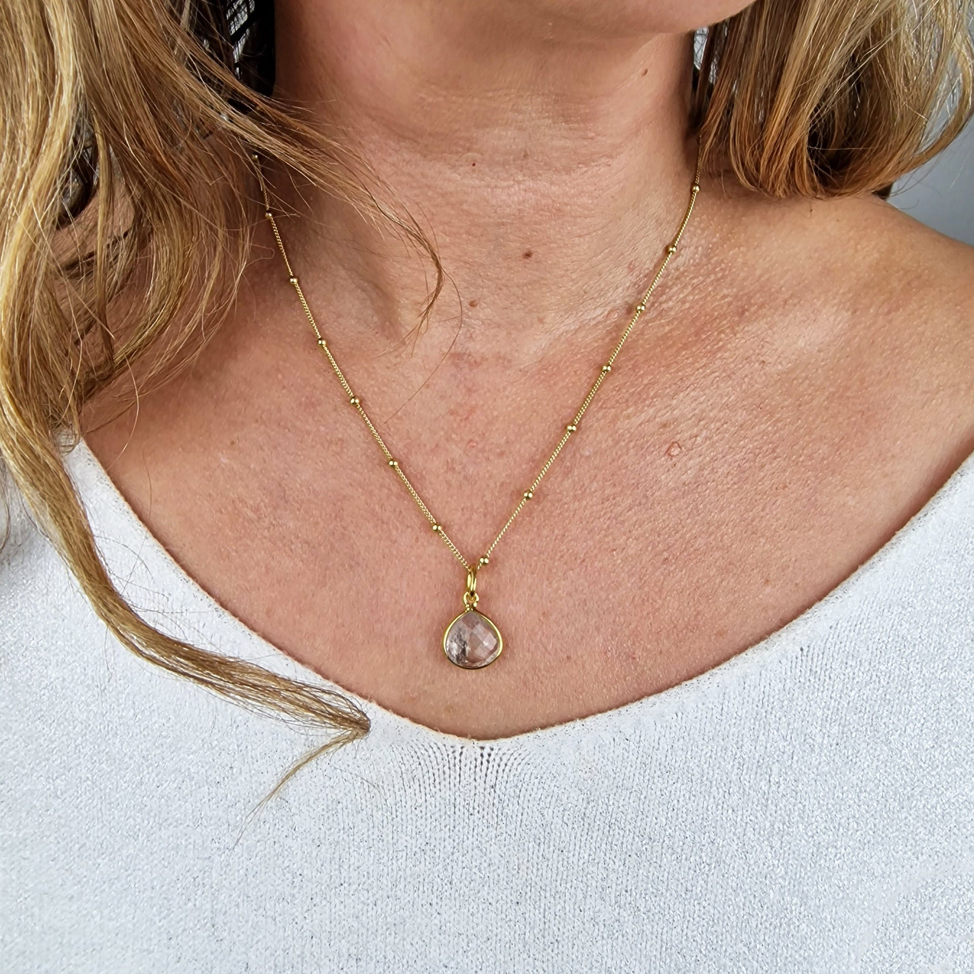 Gold Vermeil Plated Herkimer Diamond April Birthstone Crystal Necklace